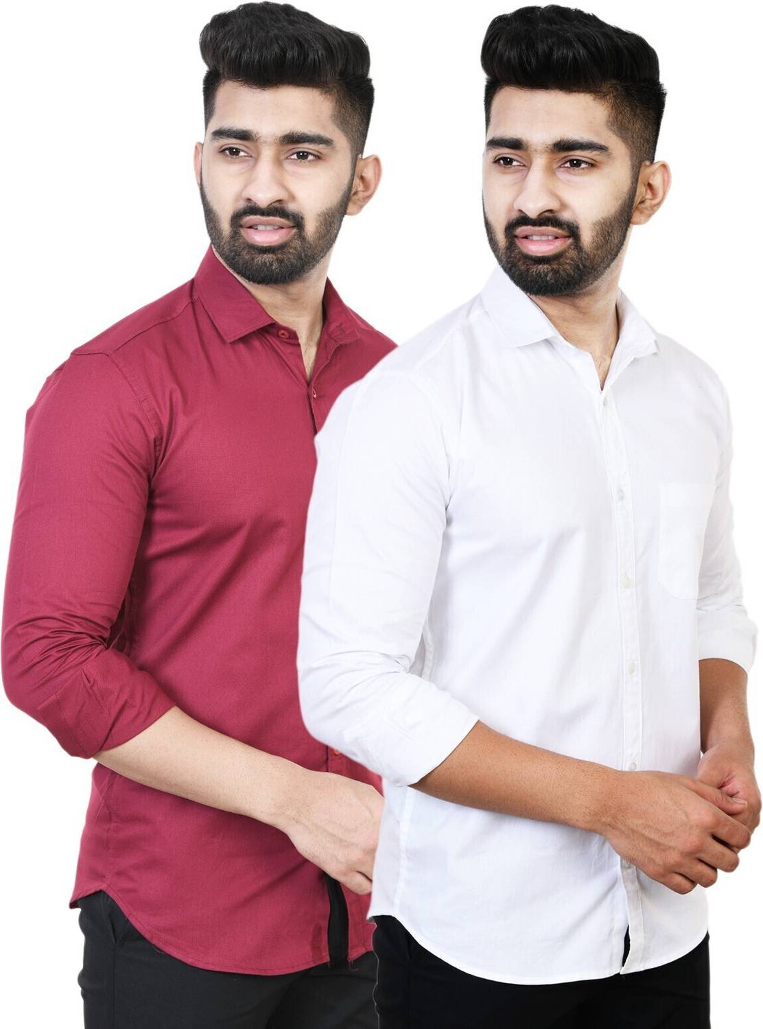 Feel high Men Regular Fit Solid Casual Shirt (Pack of 2)