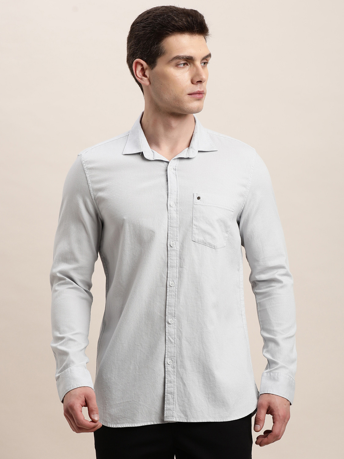 Image of TURTLE Men Self Design Casual Grey Shirt