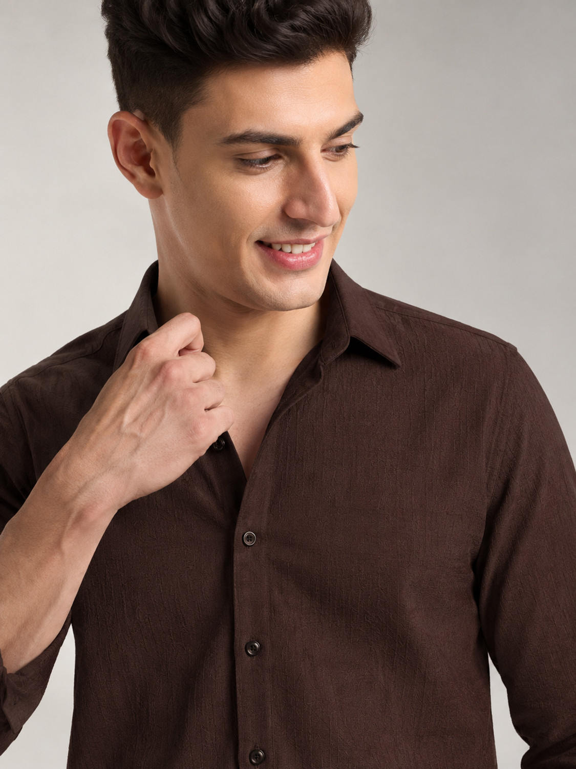 Image of Marmic Fab Men Solid Casual Brown Shirt