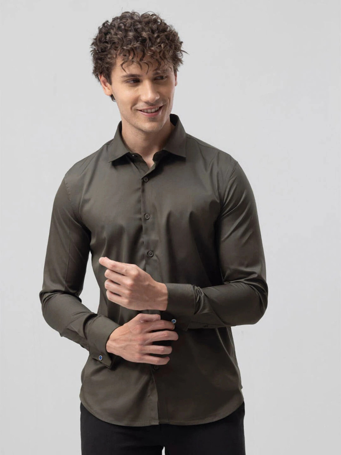 Image of Snitch Men Solid Casual Grey Shirt