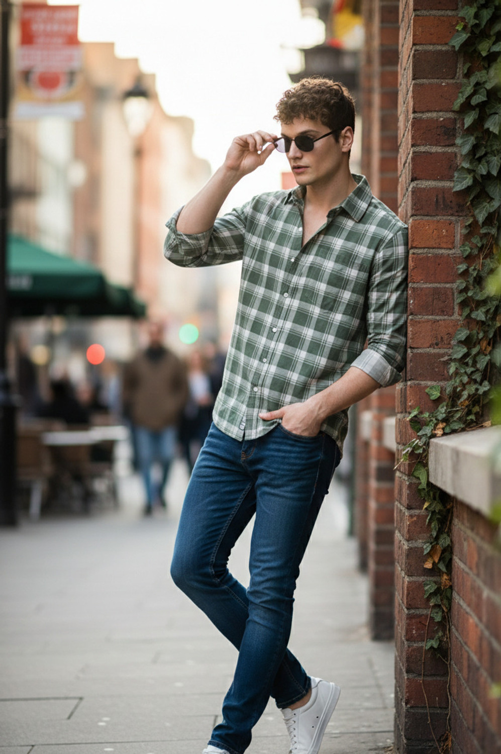 Image of Jai Textiles Men Checkered Casual Light Green Shirt