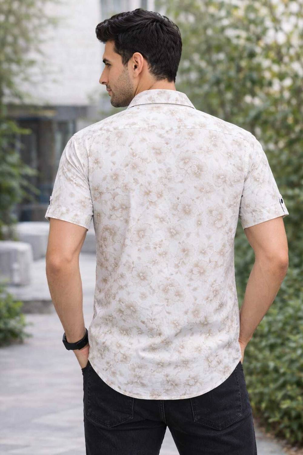 HKG Men Beige Floral Print Casual Shirt - Image 2