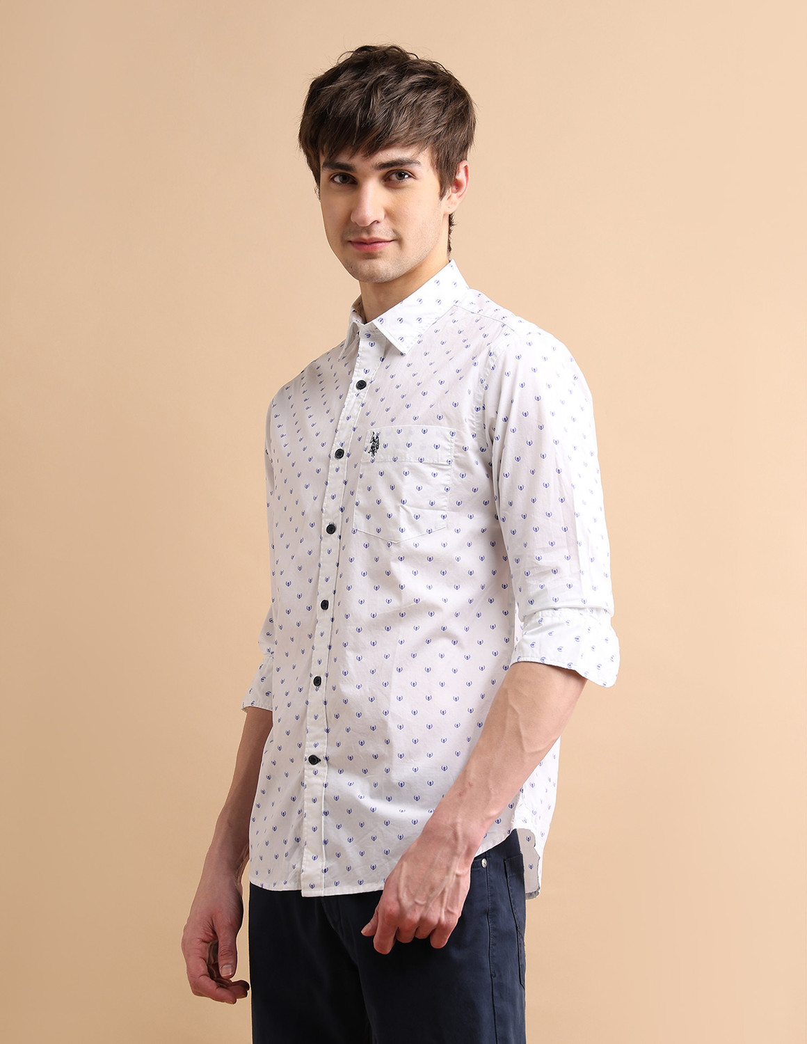 Image of U.S. POLO ASSN. Men Printed Casual White Shirt