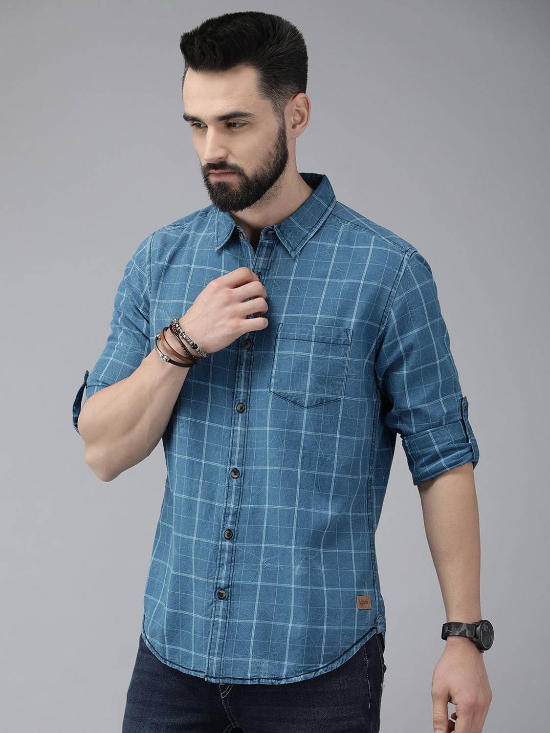 Roadster Men Checkered Casual Blue Shirt - Image 5
