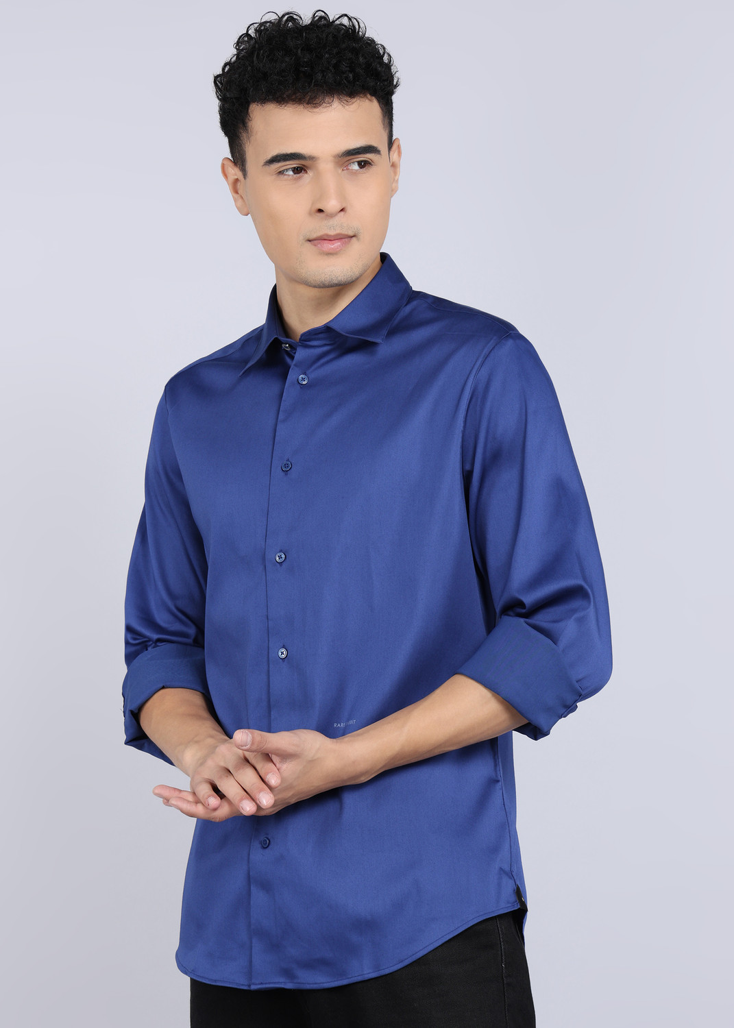 Image of RARE RABBIT Men Solid Casual Blue Shirt