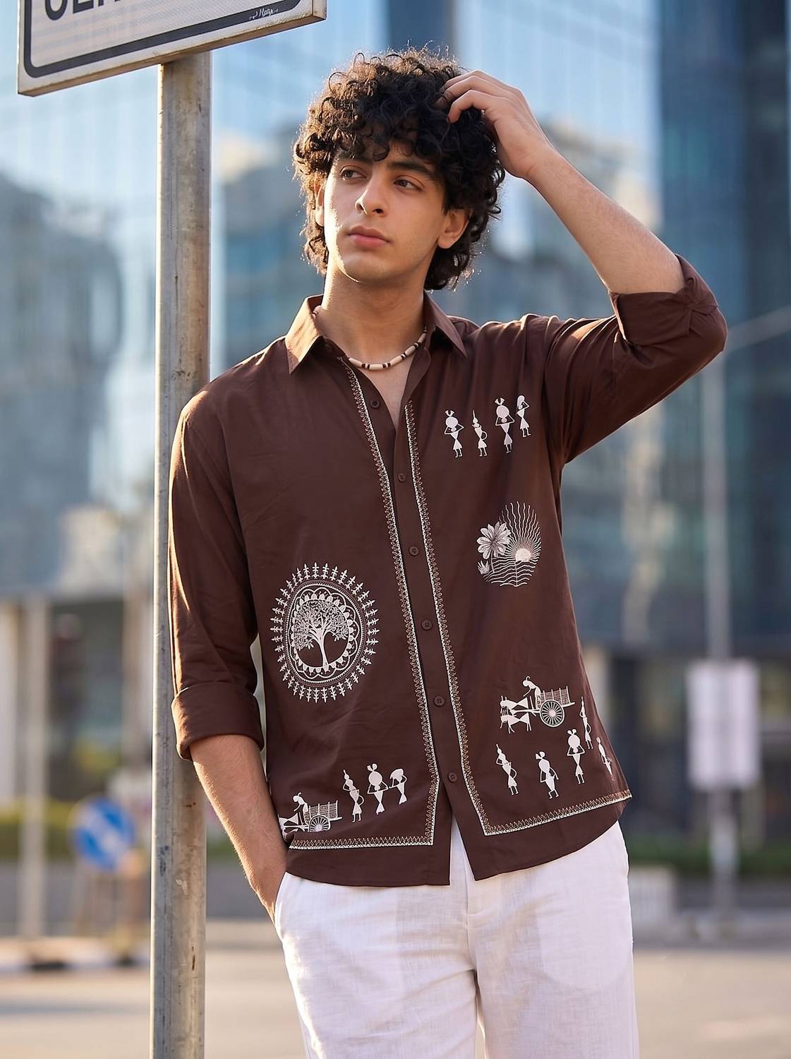 Shree Sai Balaji Men Brown Printed Casual Shirt - Image 3