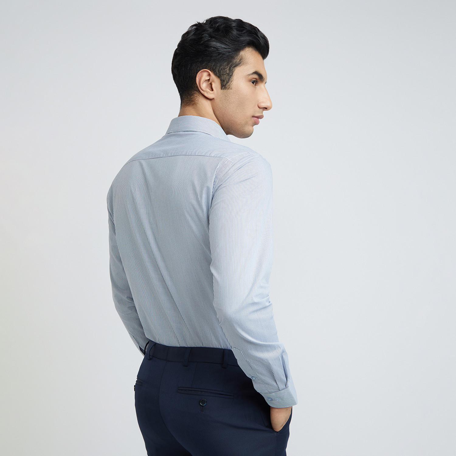 Image of Raymond Men Checkered Formal Blue Shirt