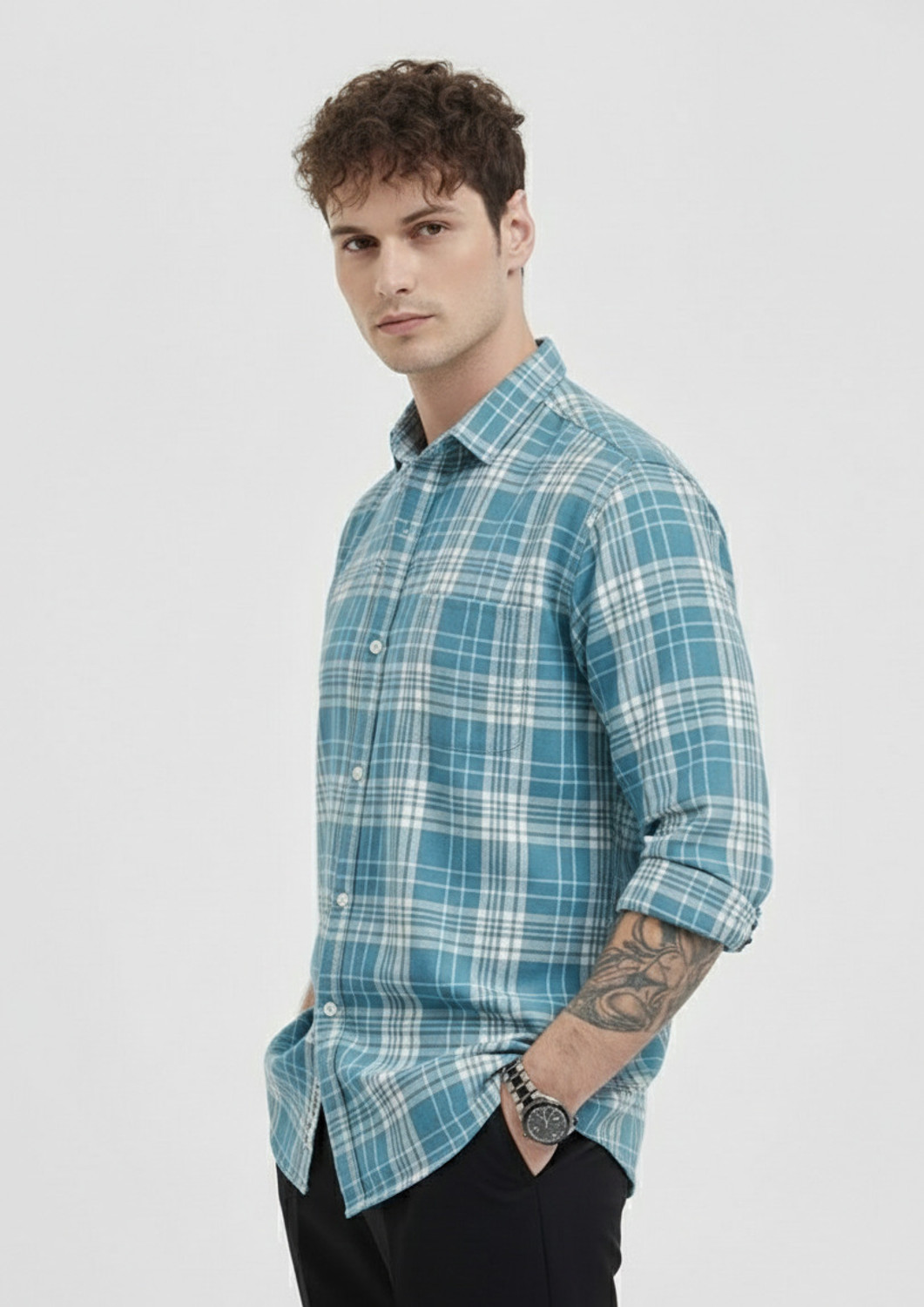 Image of Roadster Men Checkered Casual Blue Shirt