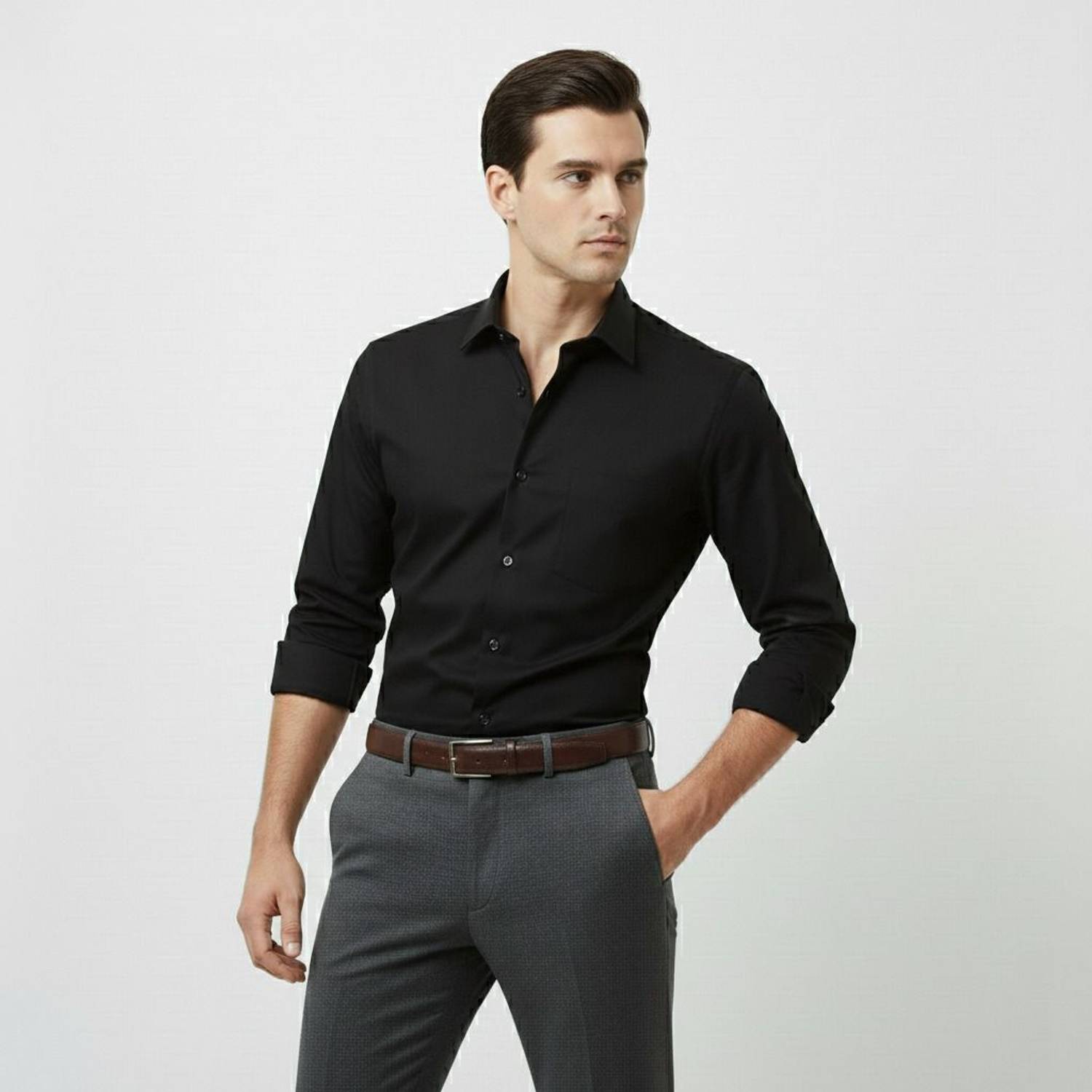 AntlersGuild Men Solid Formal Black Shirt