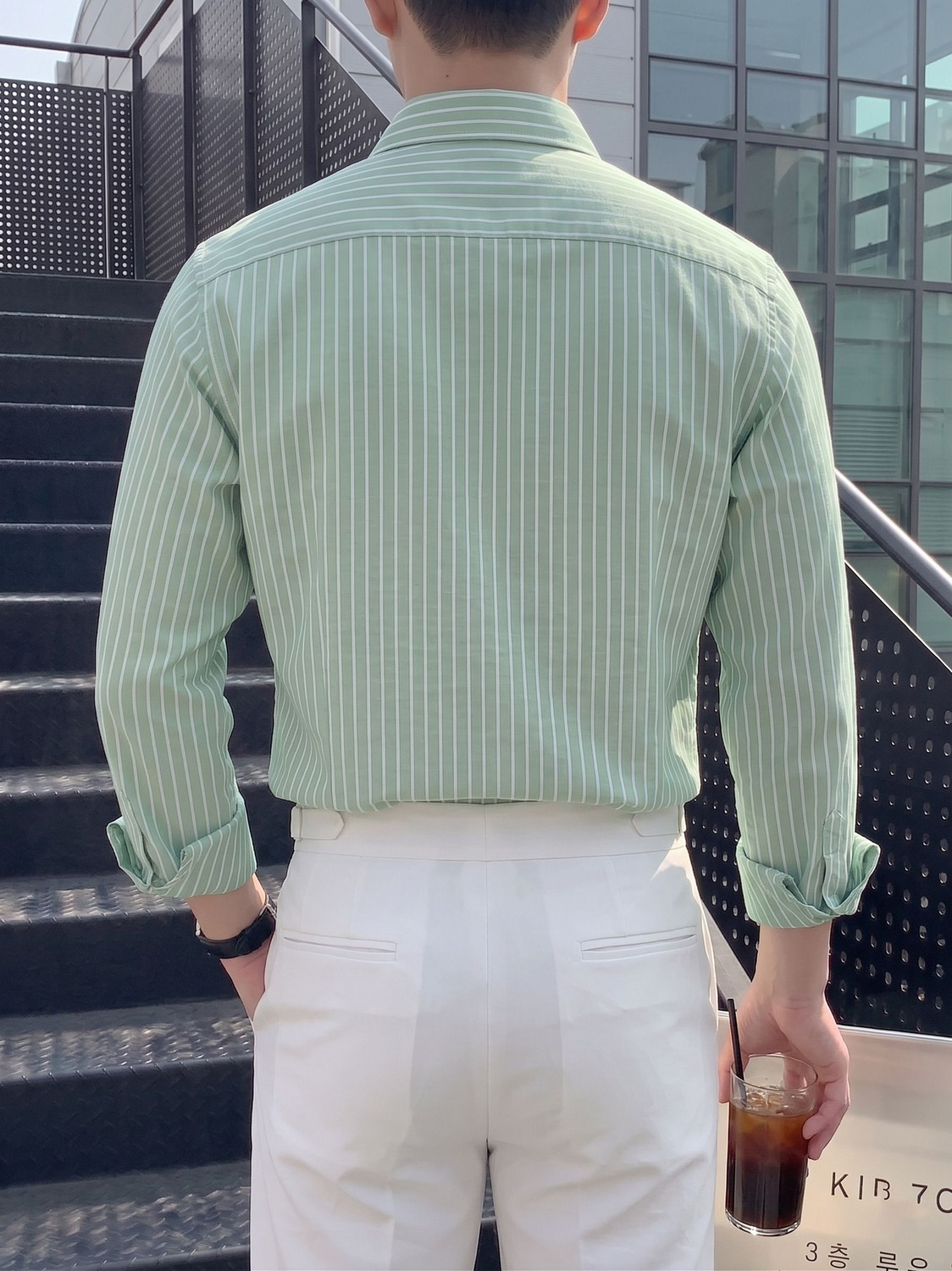 Image of indossare Men Striped Casual Light Green Shirt