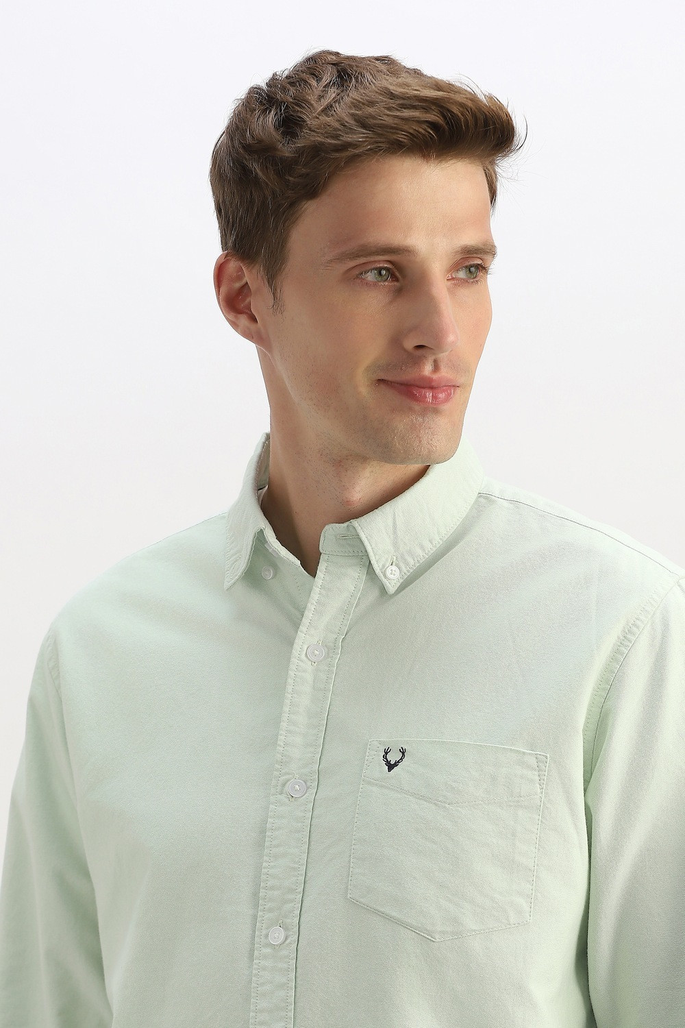 Image of Allen Solly Men Solid Casual Light Green Shirt