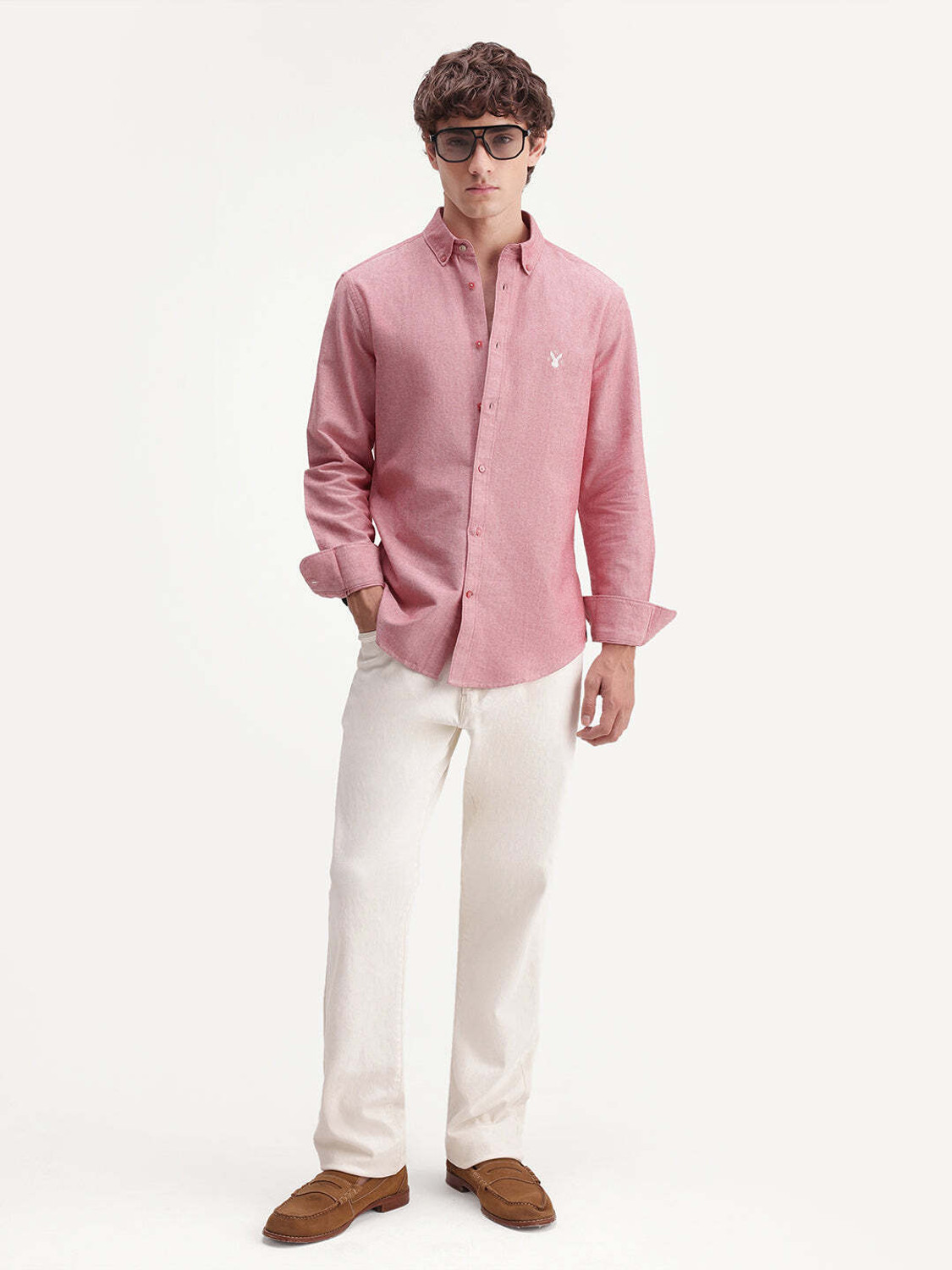 Image of RARE RABBIT Men Solid Casual Pink Shirt