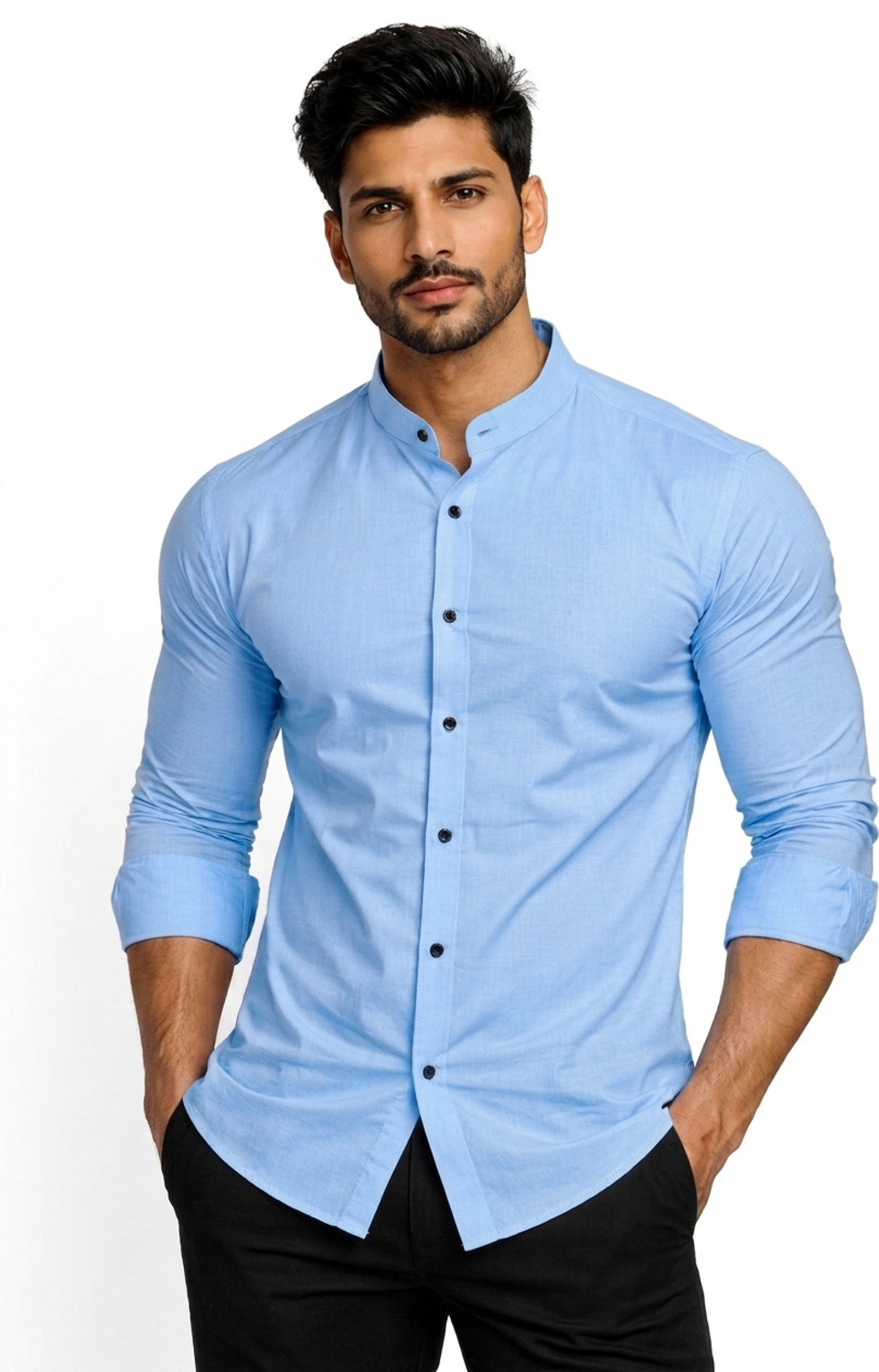 Image of Sky Global Trading Men Solid Casual Light Blue Shirt