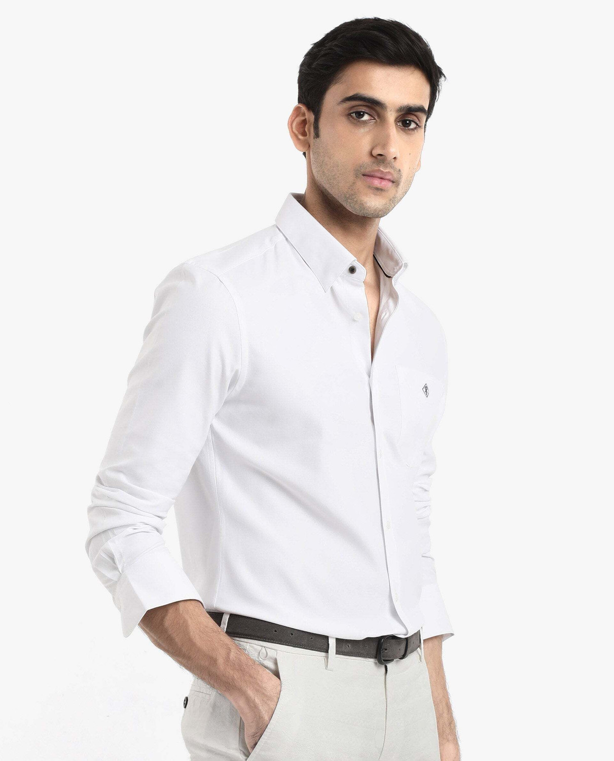 Image of RARE RABBIT Men Solid Formal White Shirt