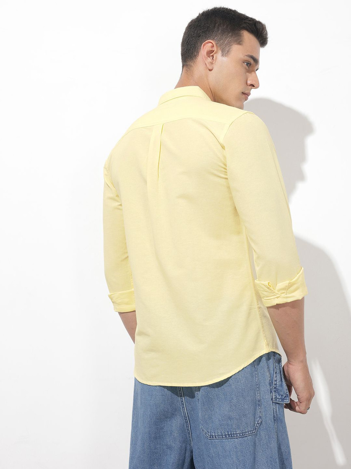 Image of Roadster Men Solid Casual Yellow Shirt