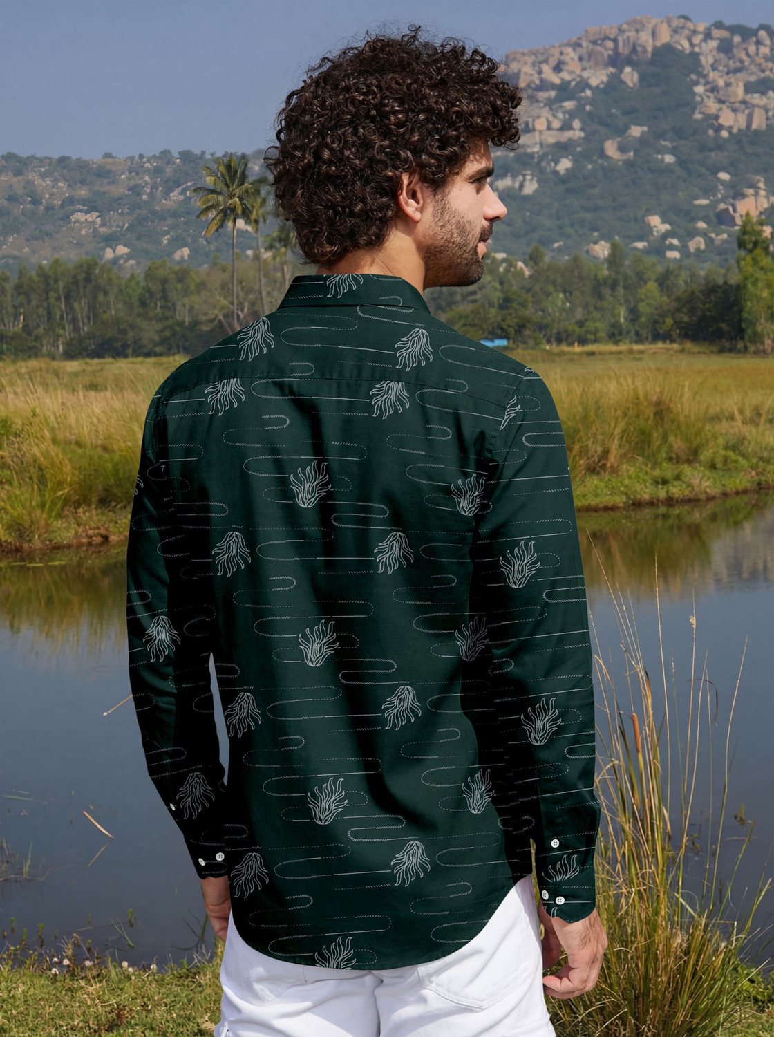 Image of VD Looks Men Printed Casual Green Shirt