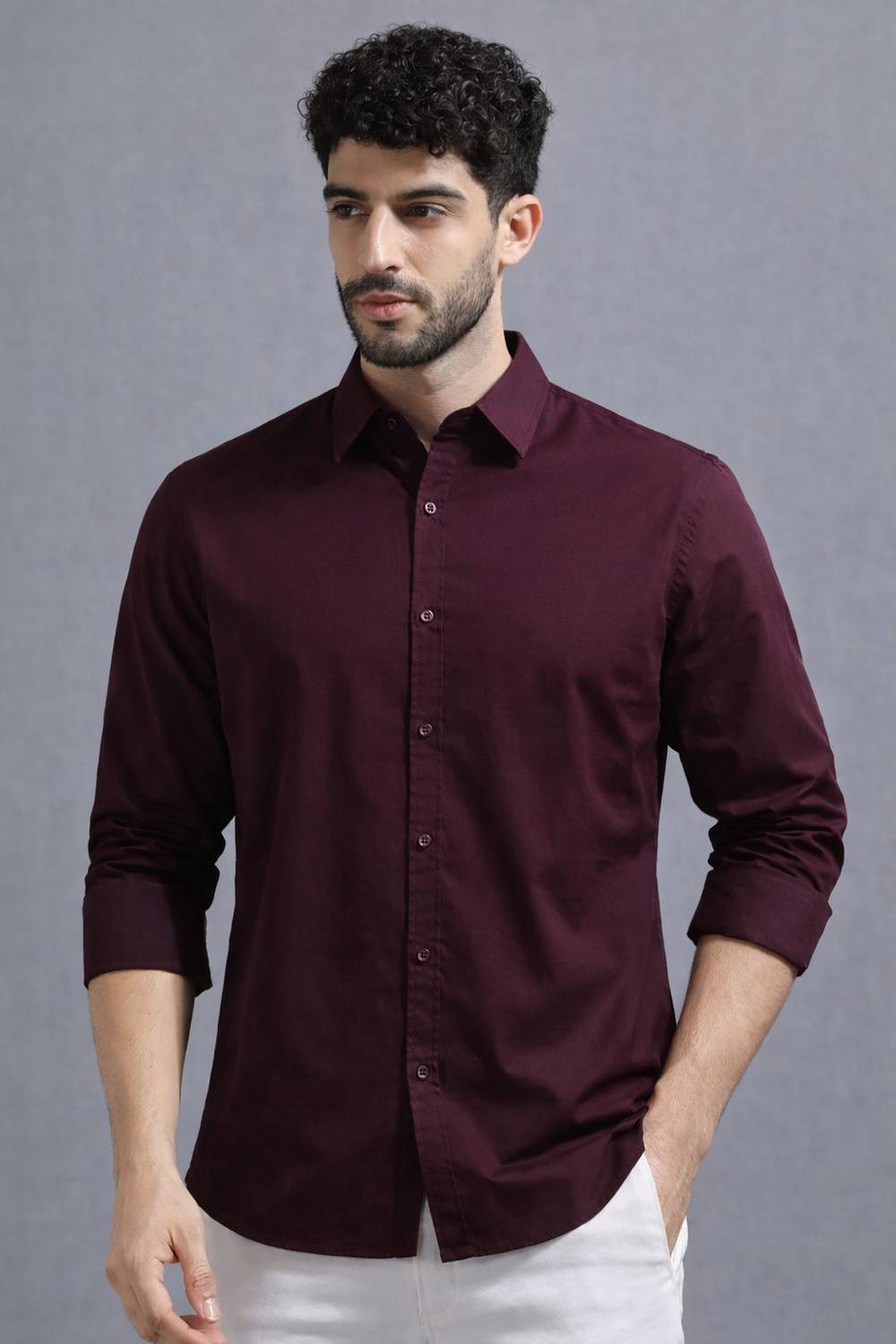 BROCON Men Solid Casual Maroon Shirt