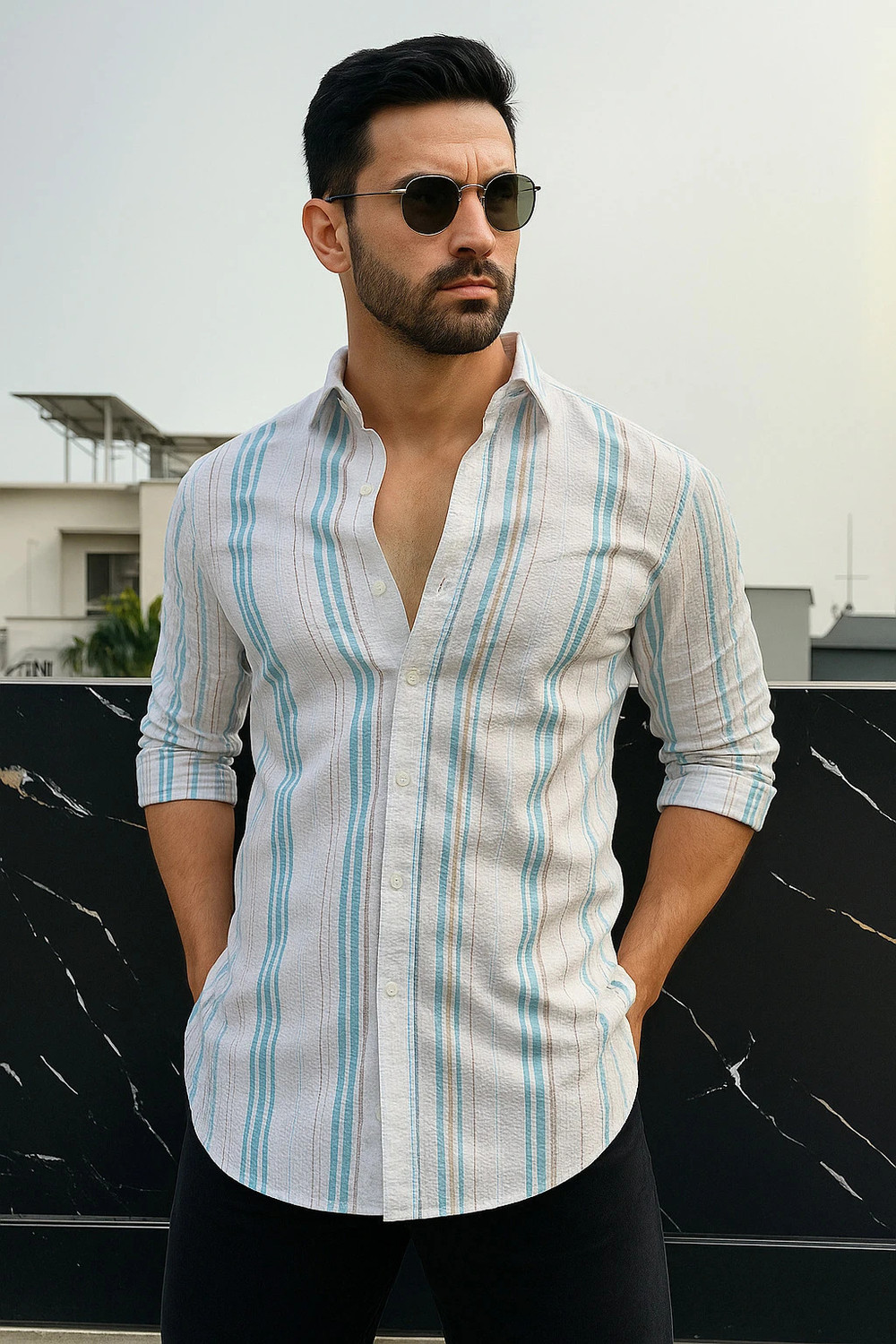 Image of METRONAUT Men Striped Casual Multicolor Shirt