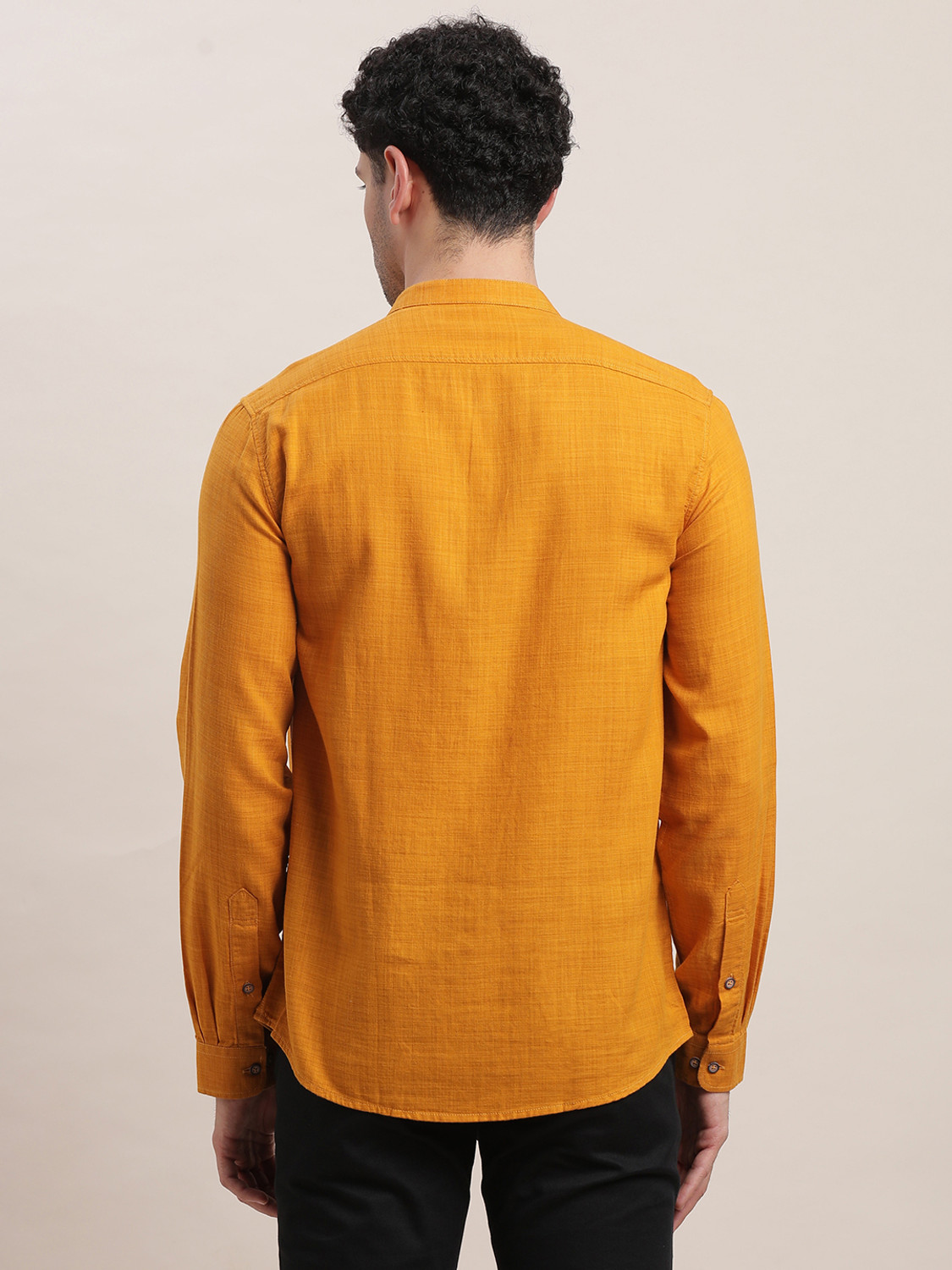 Image of TURTLE Men Solid Casual Yellow Shirt