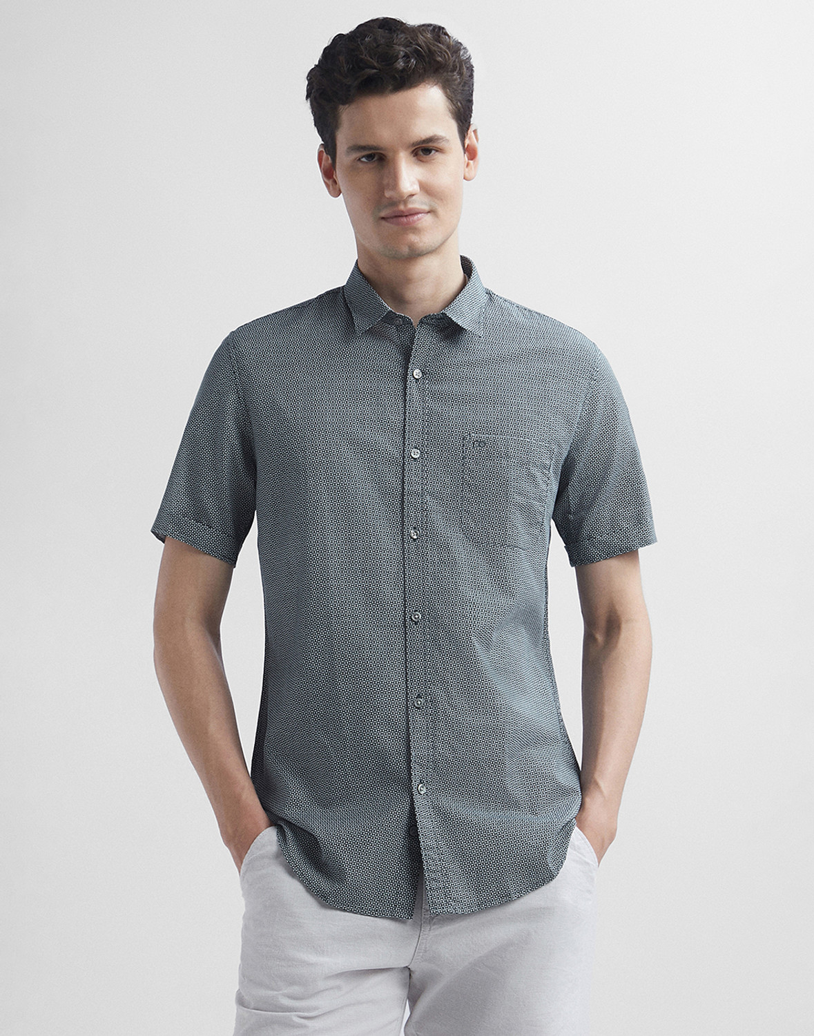 Image of PETER ENGLAND Men Printed Casual Green Shirt