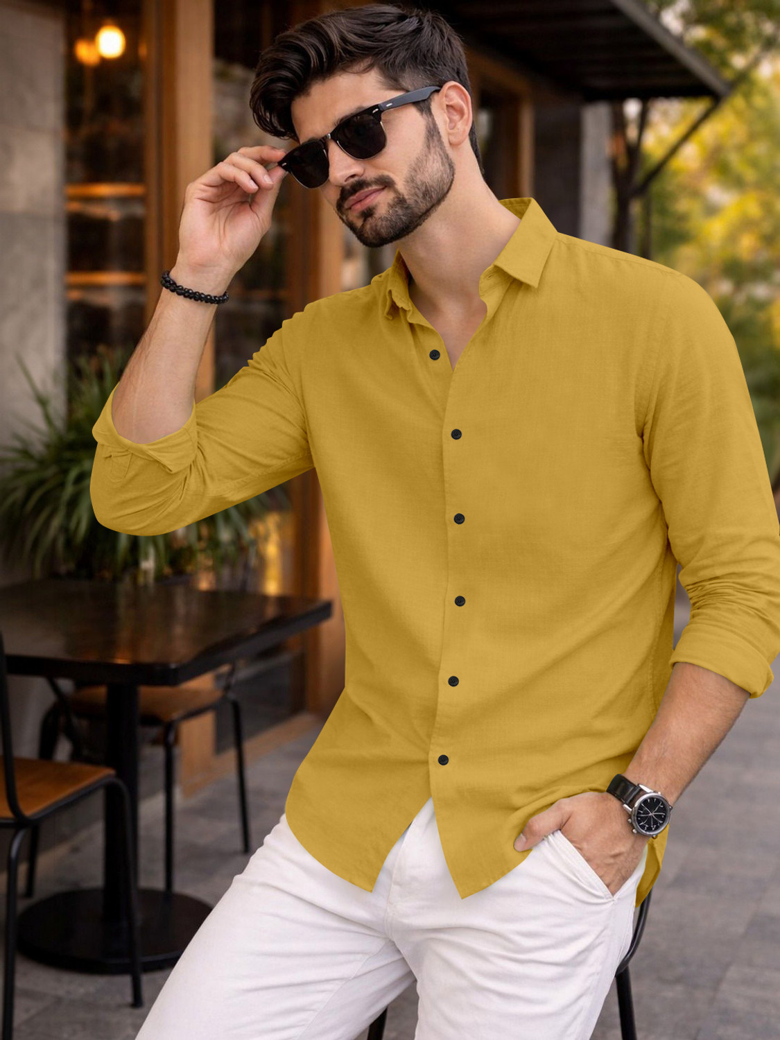 Image of Mameru Men Regular Fit Solid Spread Collar Casual Shirt