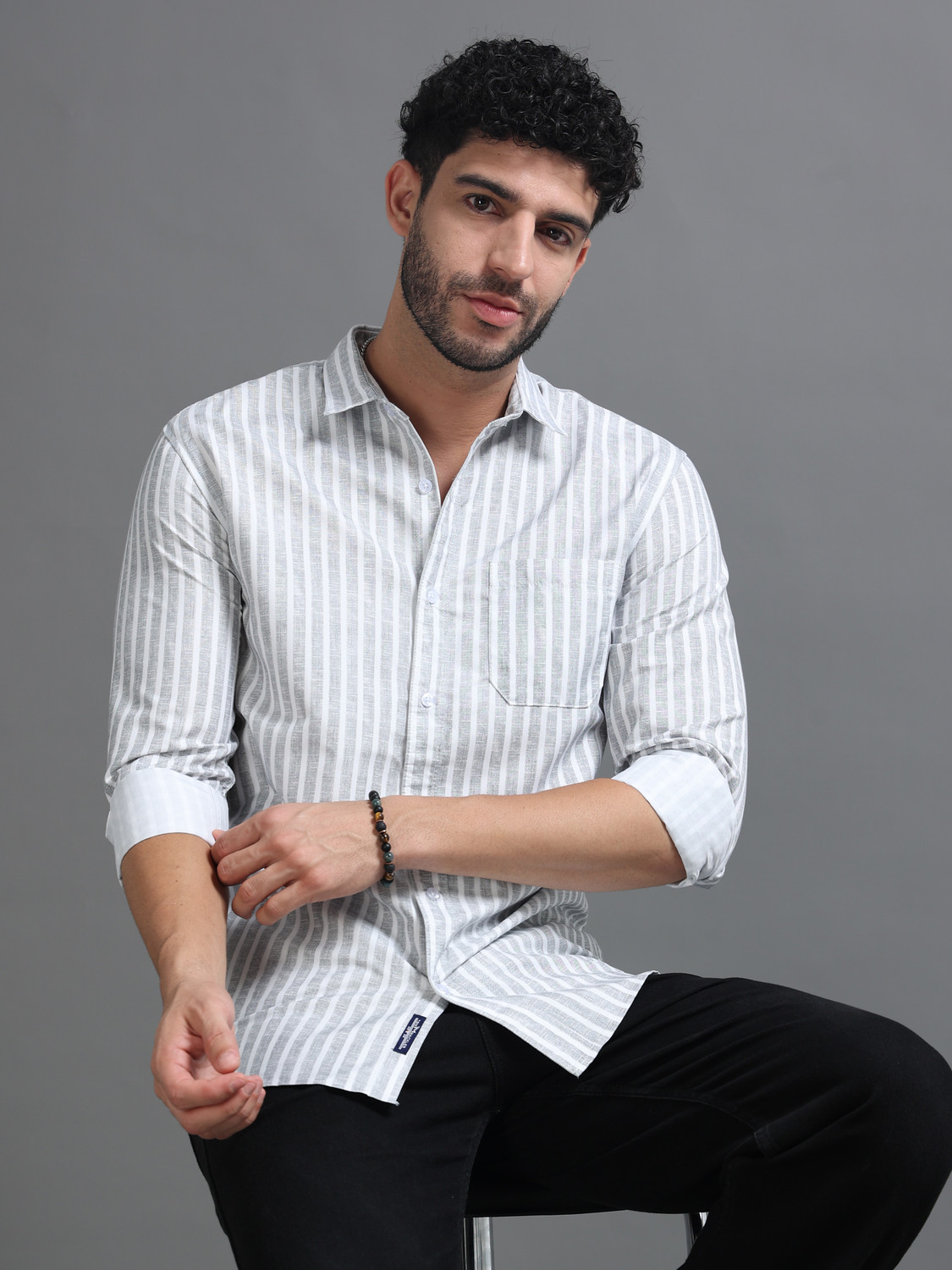 Image of Tom Mackler Men Striped Casual White Shirt