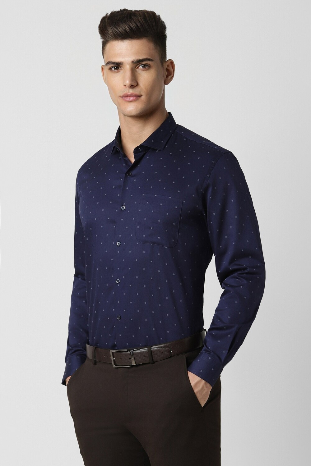 Image of PETER ENGLAND Men Printed Formal Blue Shirt