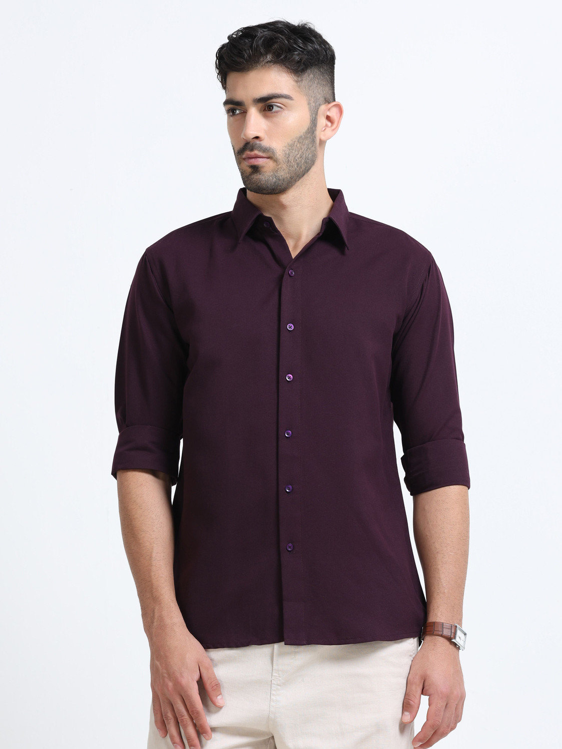 Image of METRONAUT Men Solid Casual Purple Shirt