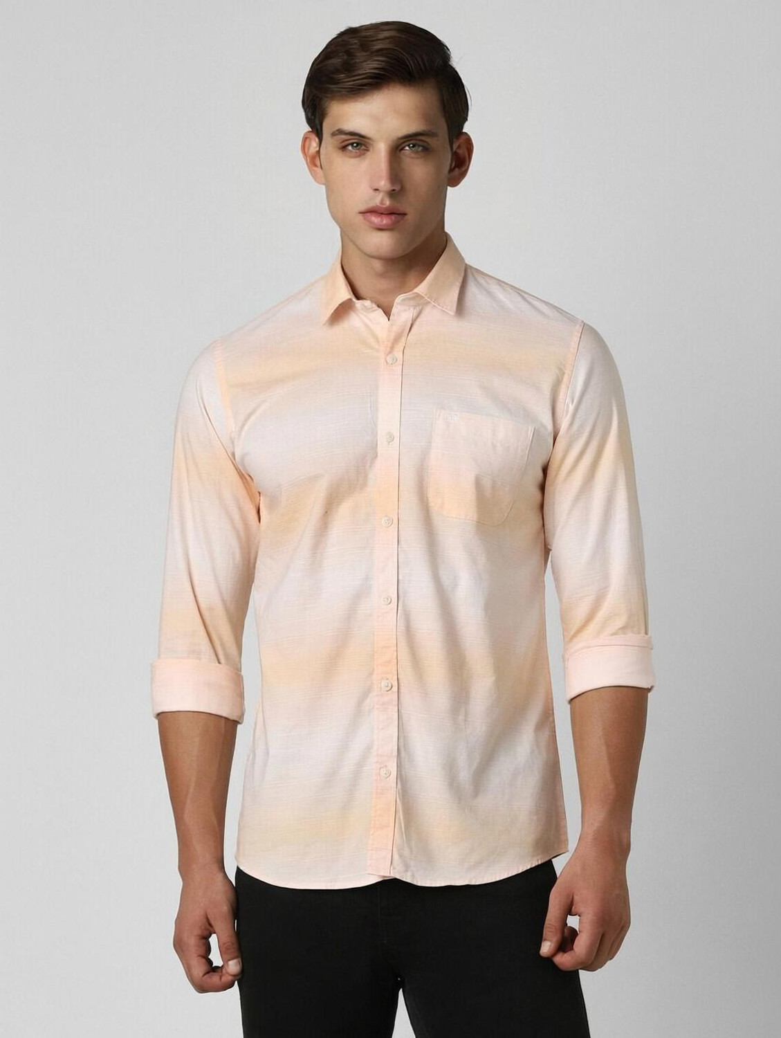 Image of PETER ENGLAND Men Printed Casual Orange Shirt