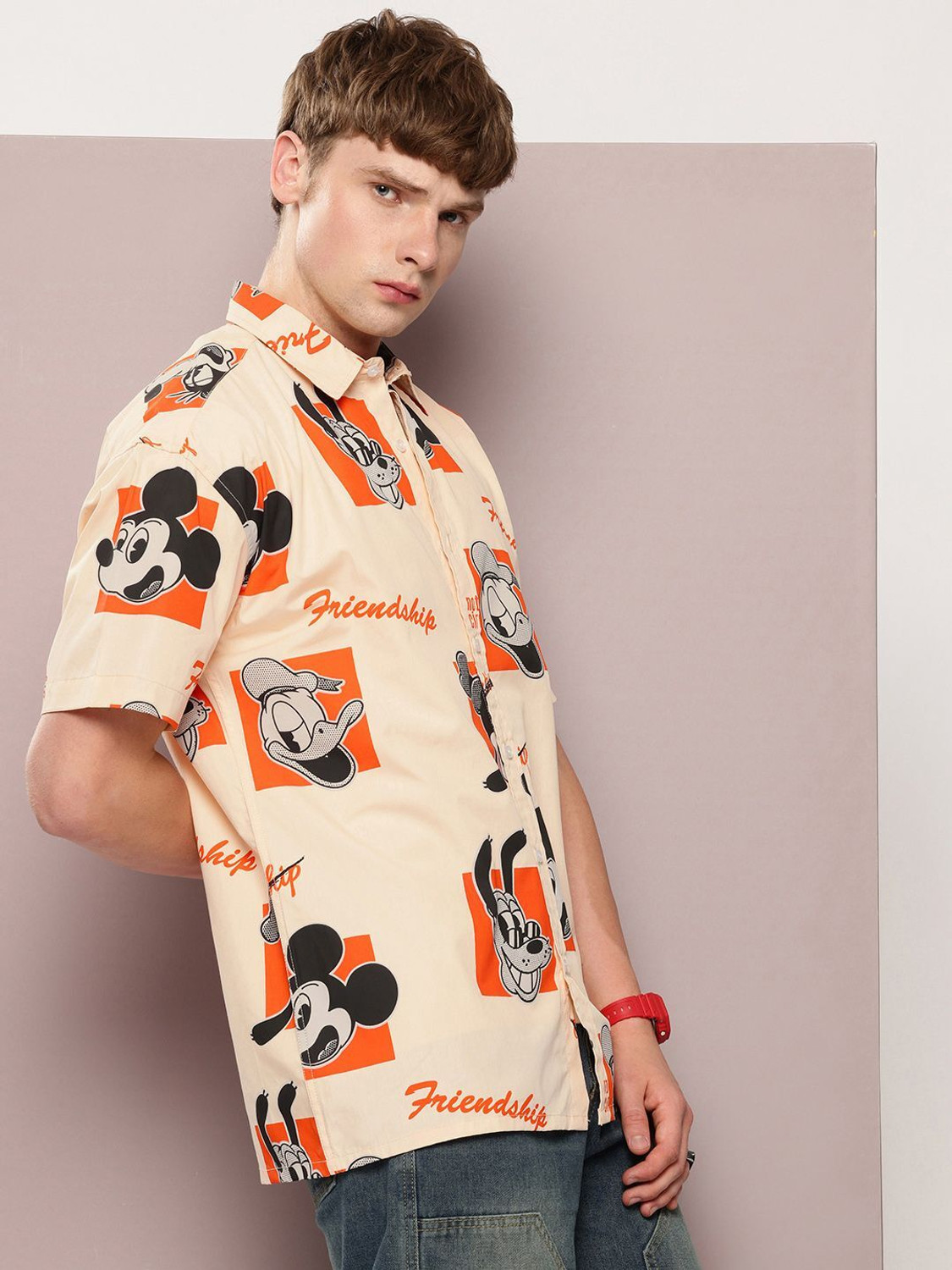 Image of Kook N Keech Disney Men Printed Casual Beige, Orange Shirt