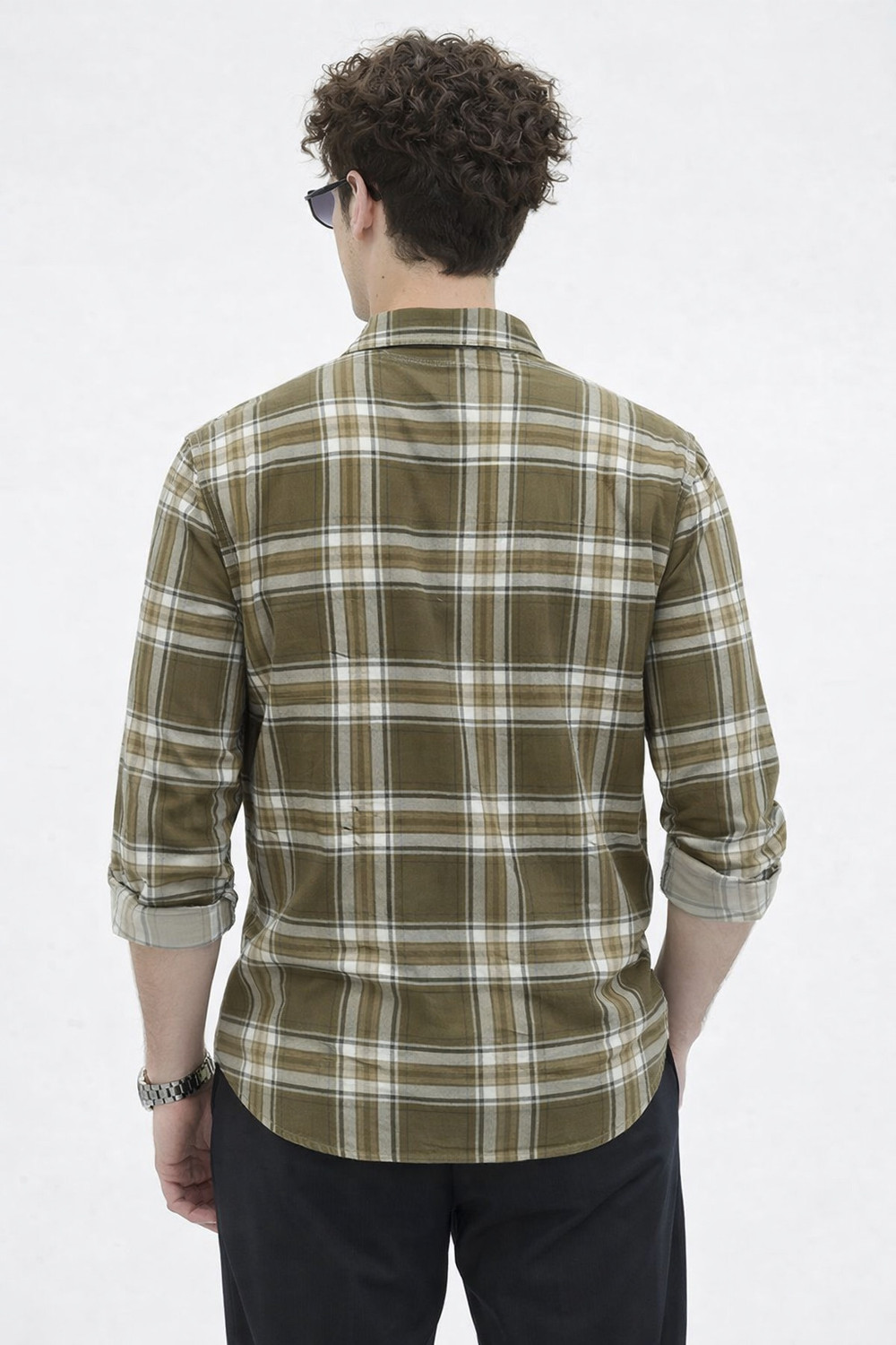 Image of U TURN Men Checkered Casual Khaki Shirt