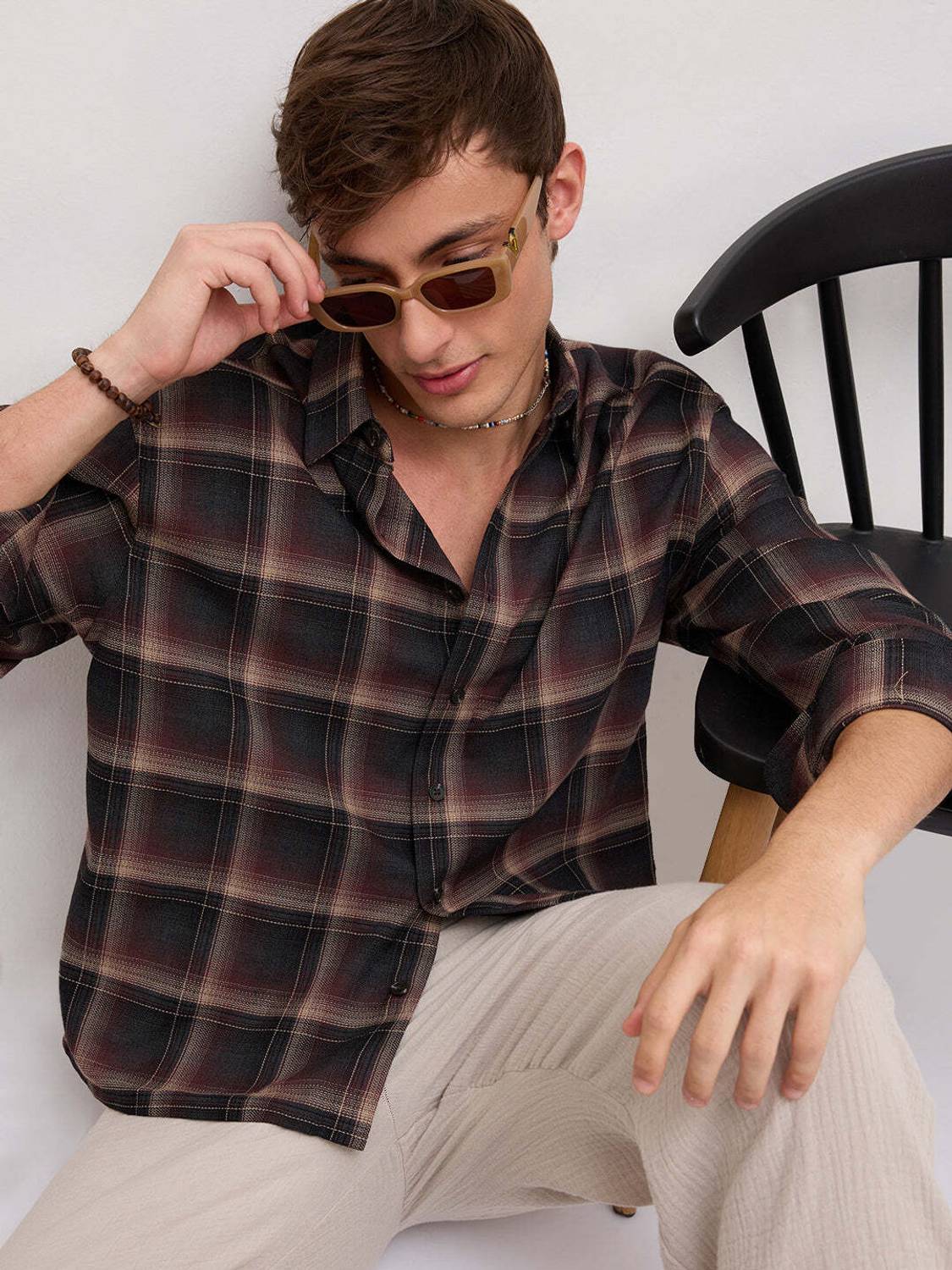 VASTRADO Men Checkered Casual Brown Shirt - Image 4