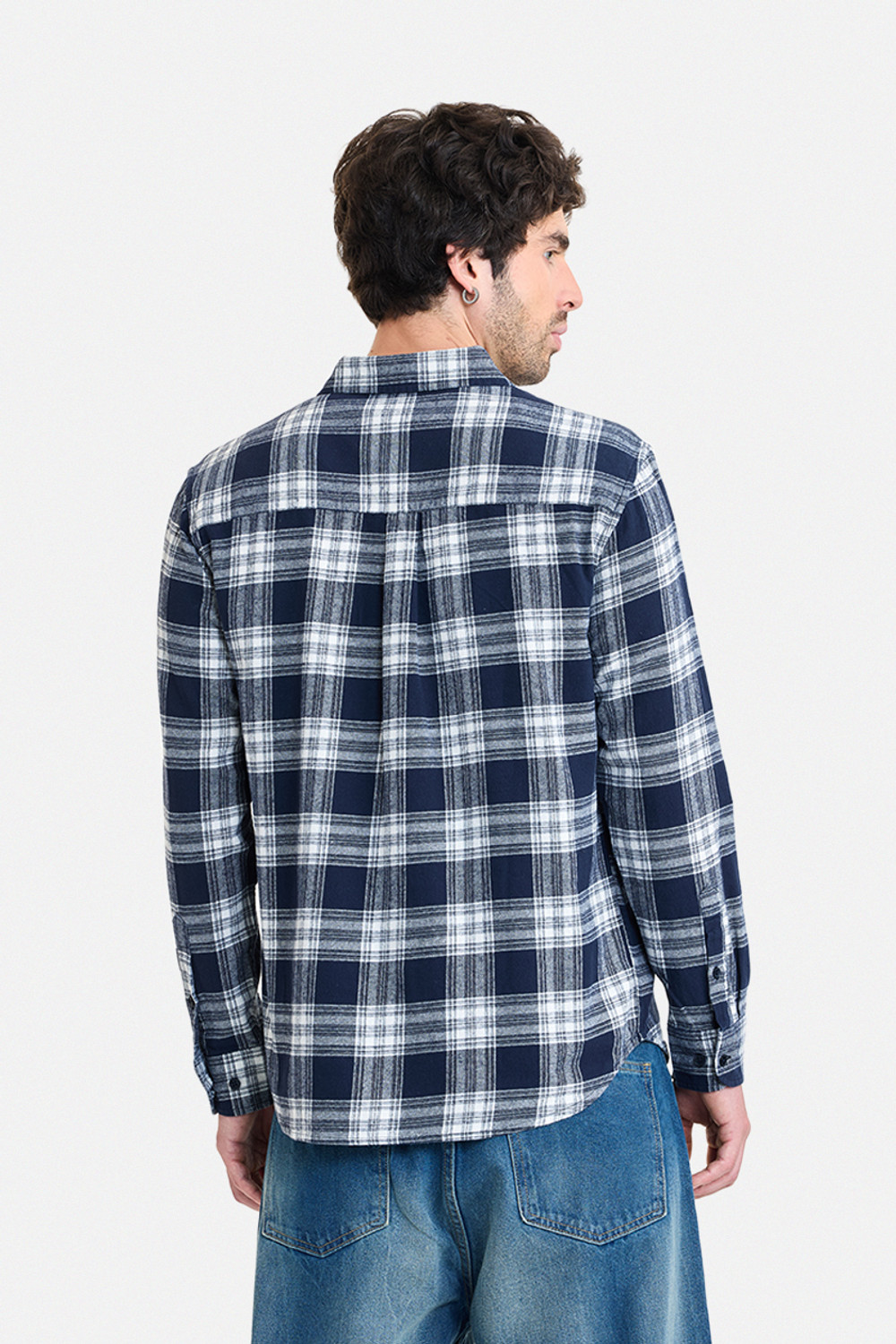 Image of Snitch Men Checkered Casual Dark Blue Shirt
