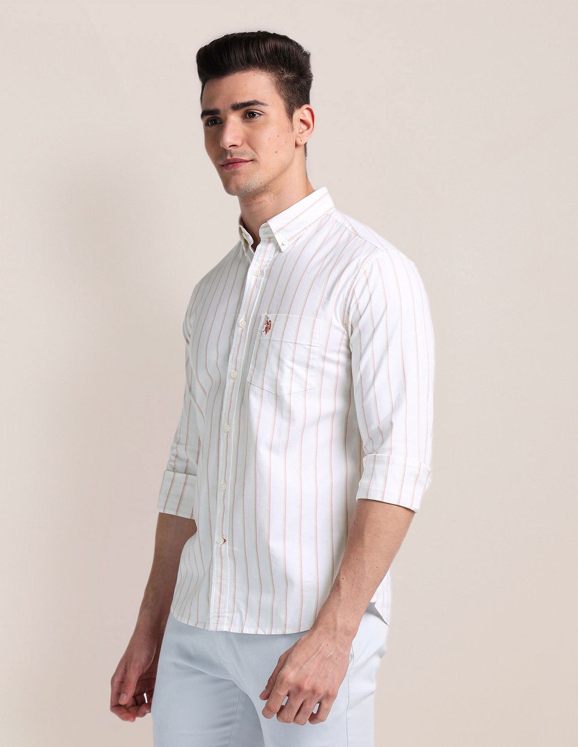 Image of U.S. POLO ASSN. Men Striped Casual White Shirt