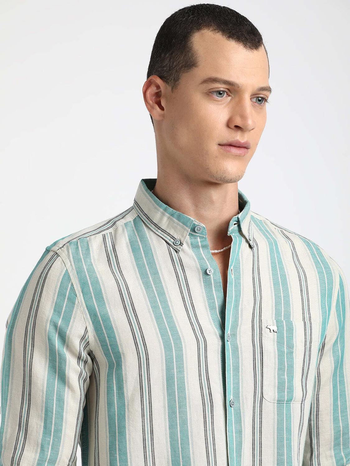 Image of THE BEAR HOUSE Men Striped Casual Blue Shirt