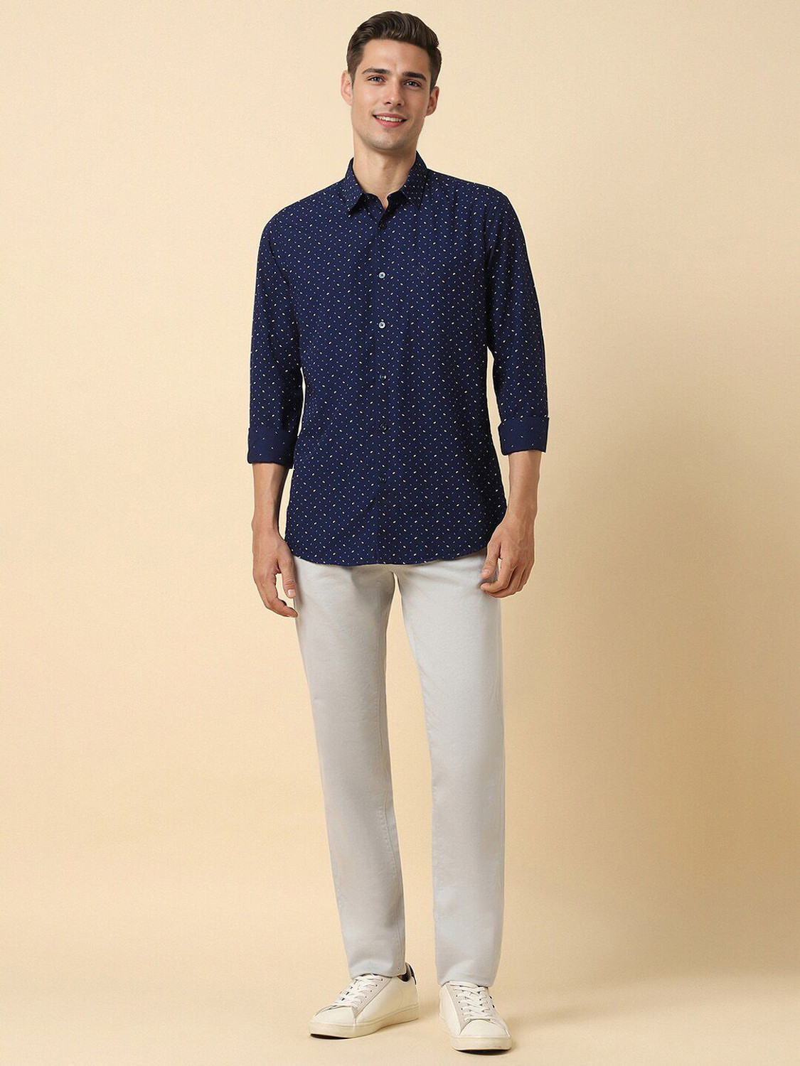 Image of Allen Solly Men Printed Casual Blue Shirt