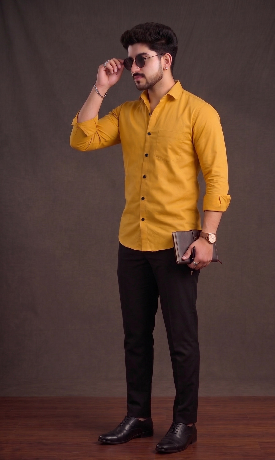Image of FIBERMILL Men Solid Formal Yellow Shirt