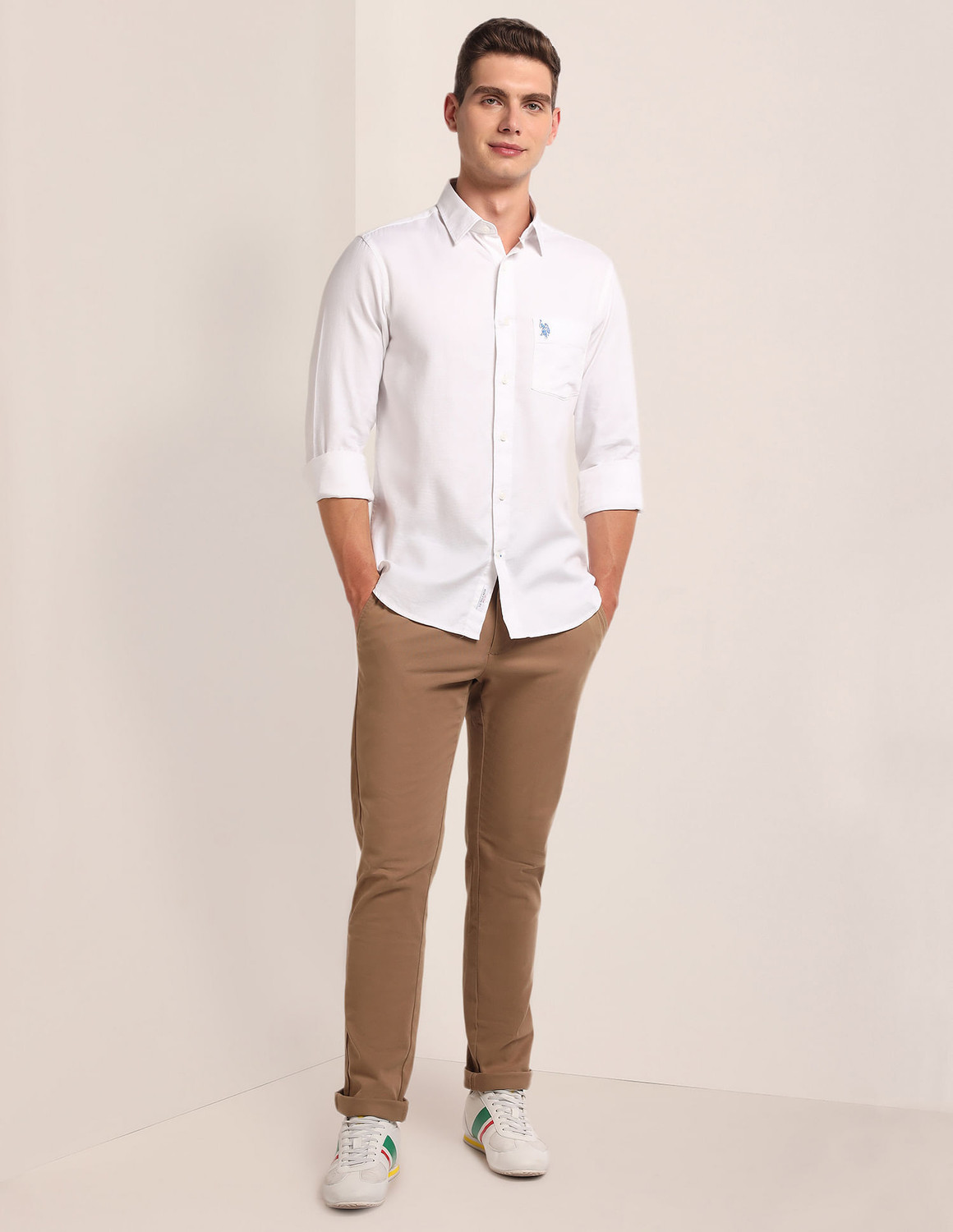 Image of U.S. POLO ASSN. Men Solid Casual White Shirt