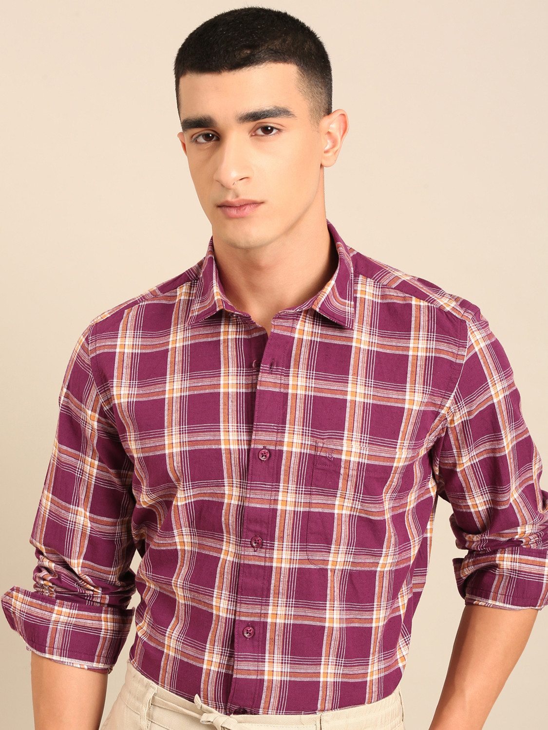 Image of CAVALLO BY LINEN CLUB Men Regular Fit Checkered Spread Collar Casual Shirt
