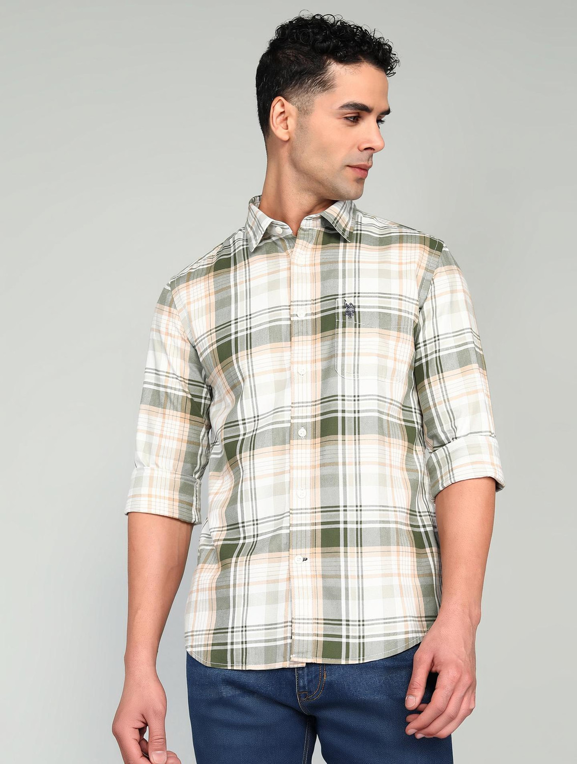 Image of U.S. POLO ASSN. Men Checkered Casual Green Shirt
