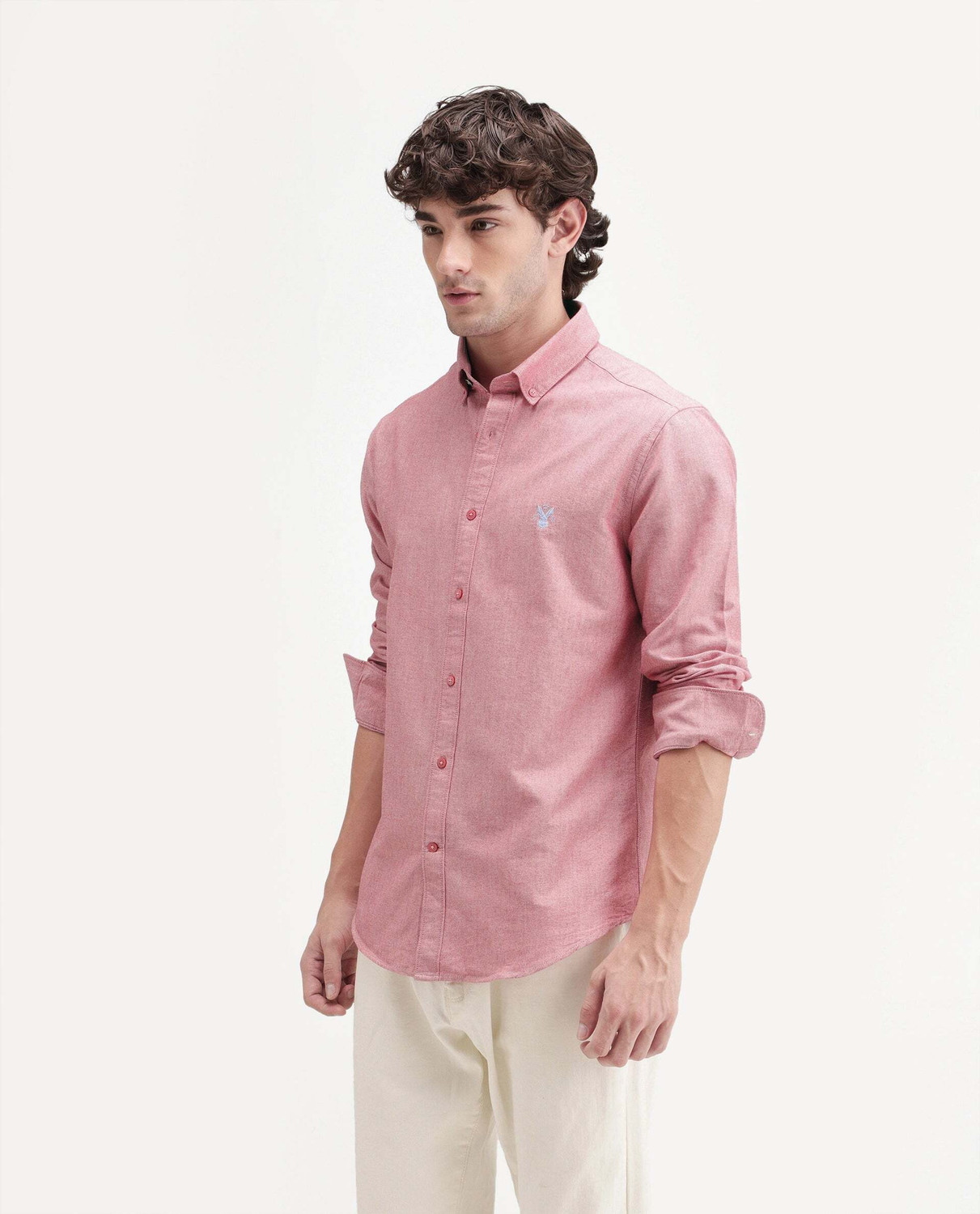 Image of RARE RABBIT Men Solid Casual Pink Shirt