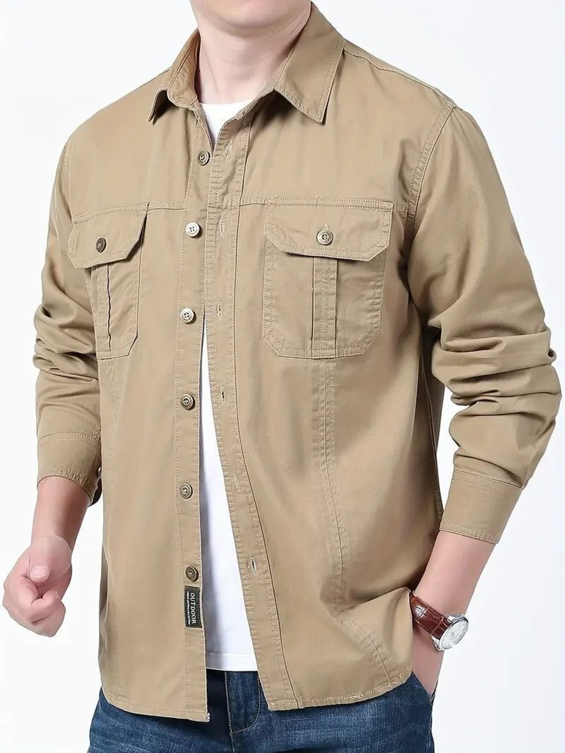 Image of sti Men Solid Casual Khaki Shirt