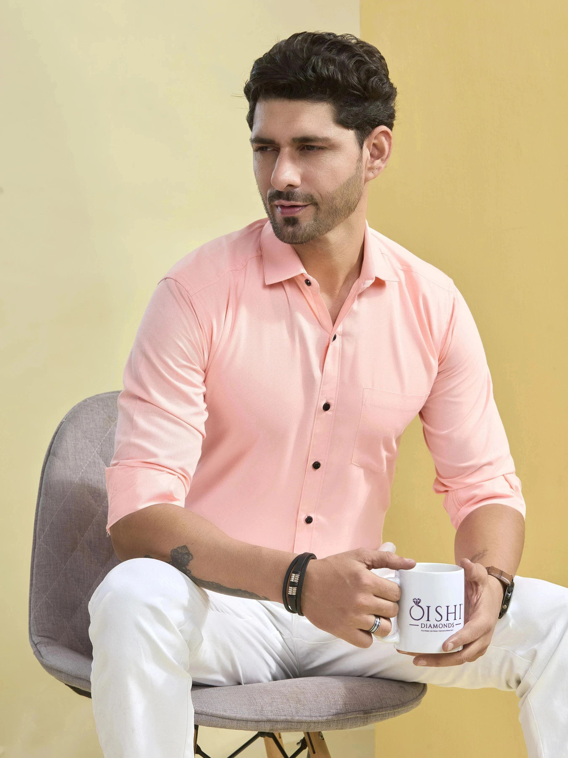 Image of STONEBERG Men Solid Formal Pink Shirt