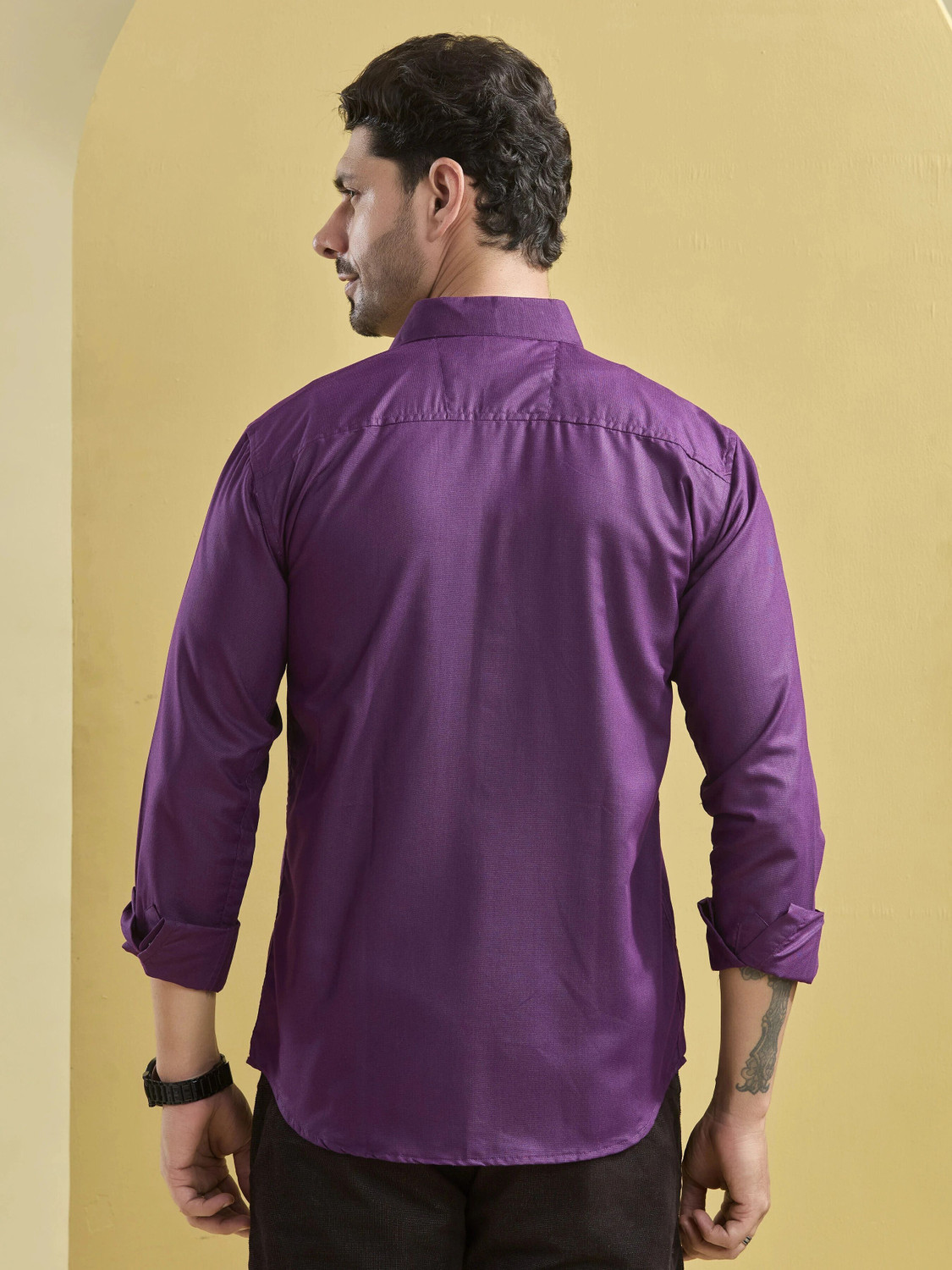 Image of STONEBERG Men Solid Formal Purple Shirt