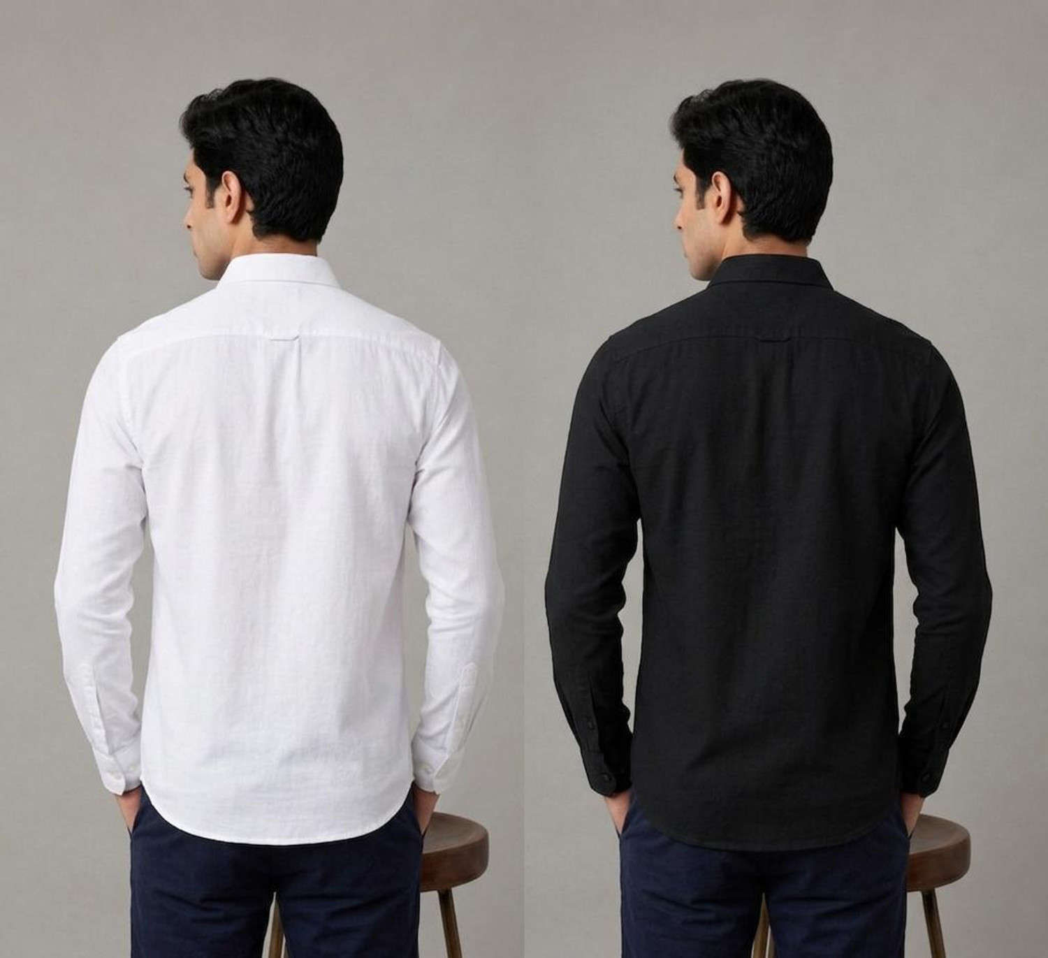 Image of Pixelpop Men Solid Casual Black, White Shirt