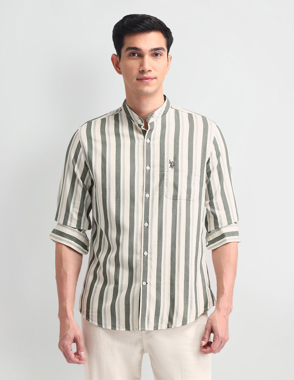 Image of U.S. POLO ASSN. Men Striped Casual Green Shirt
