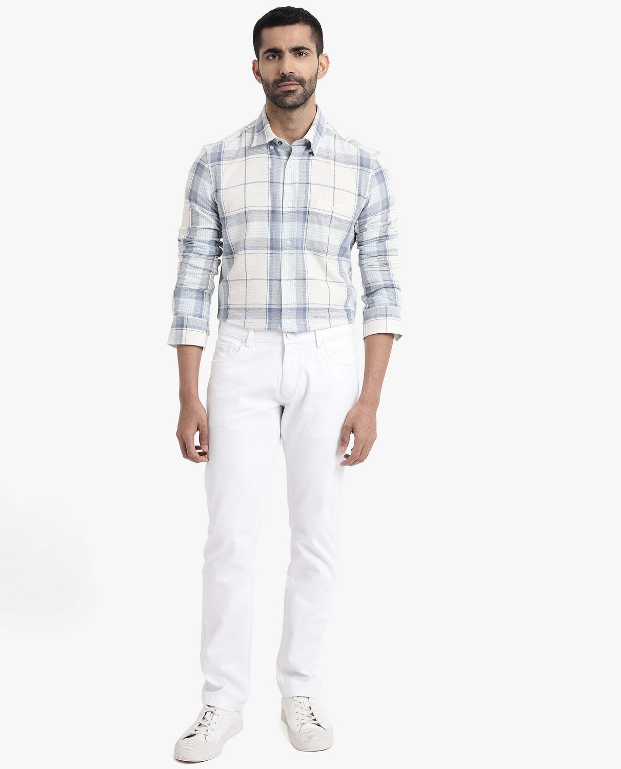 Image of RARE RABBIT Men Checkered Casual White Shirt