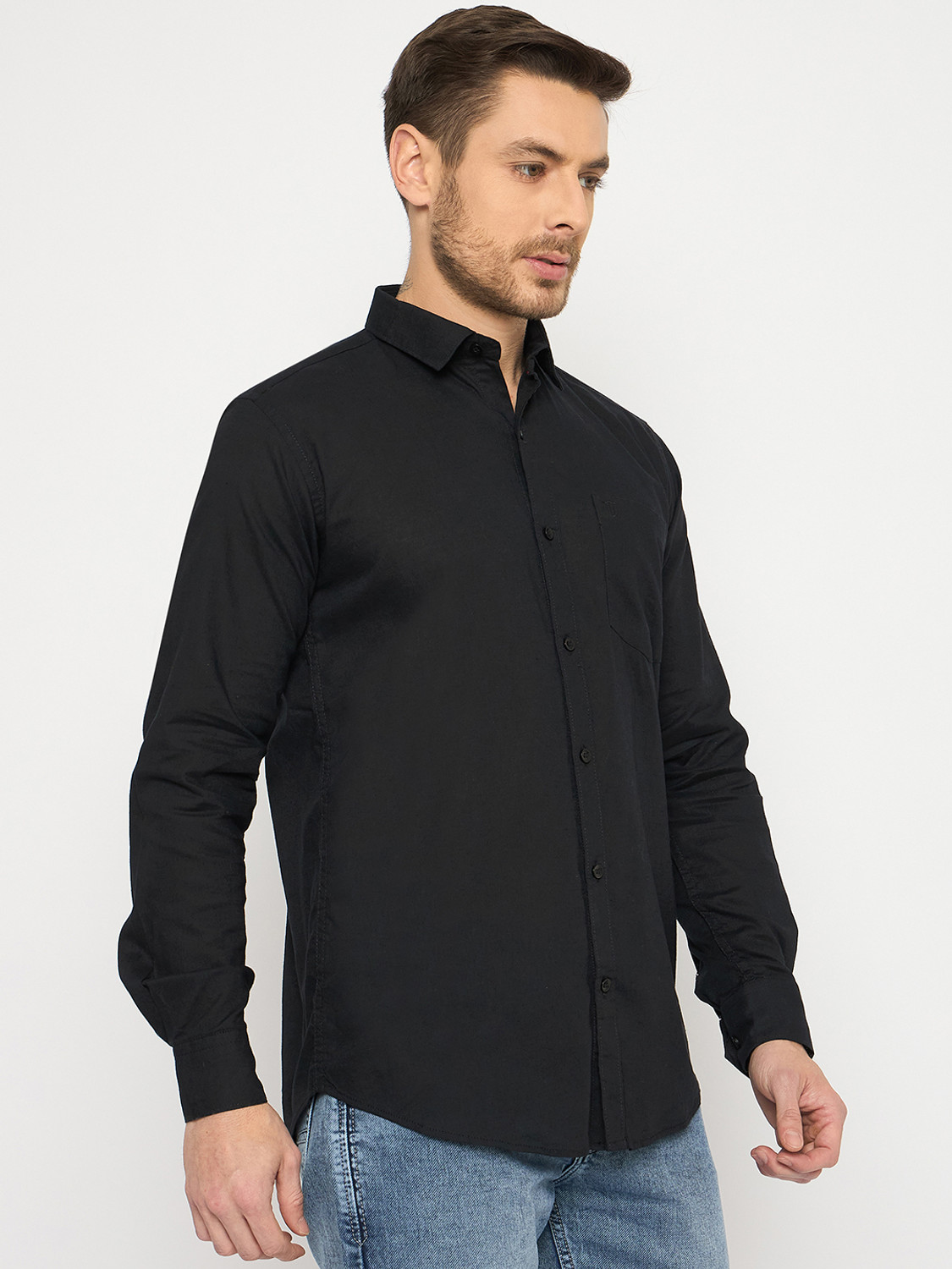 Image of DUKE Men Solid Casual Black Shirt