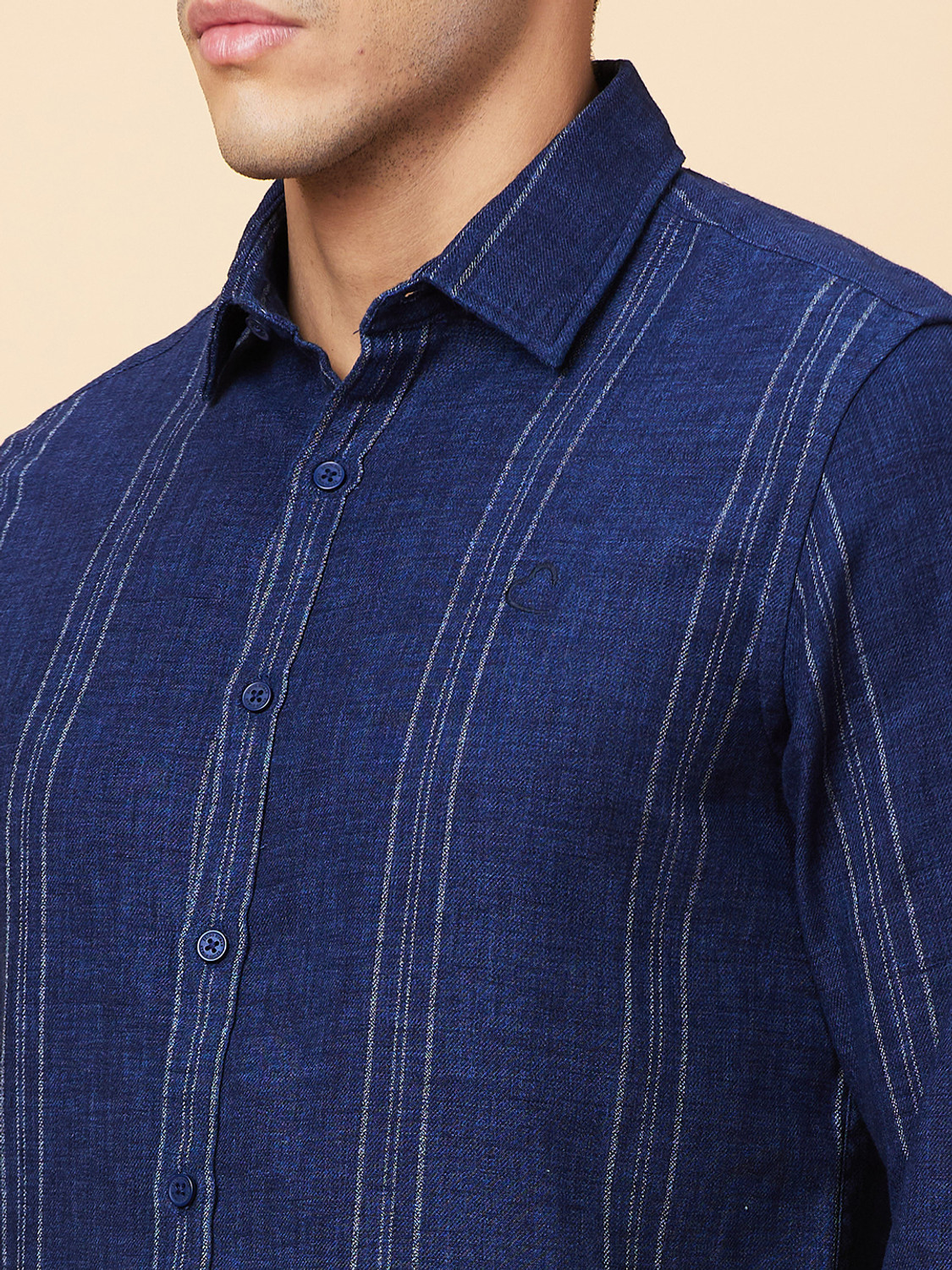 Image of BEING HUMAN Men Striped Casual Dark Blue Shirt