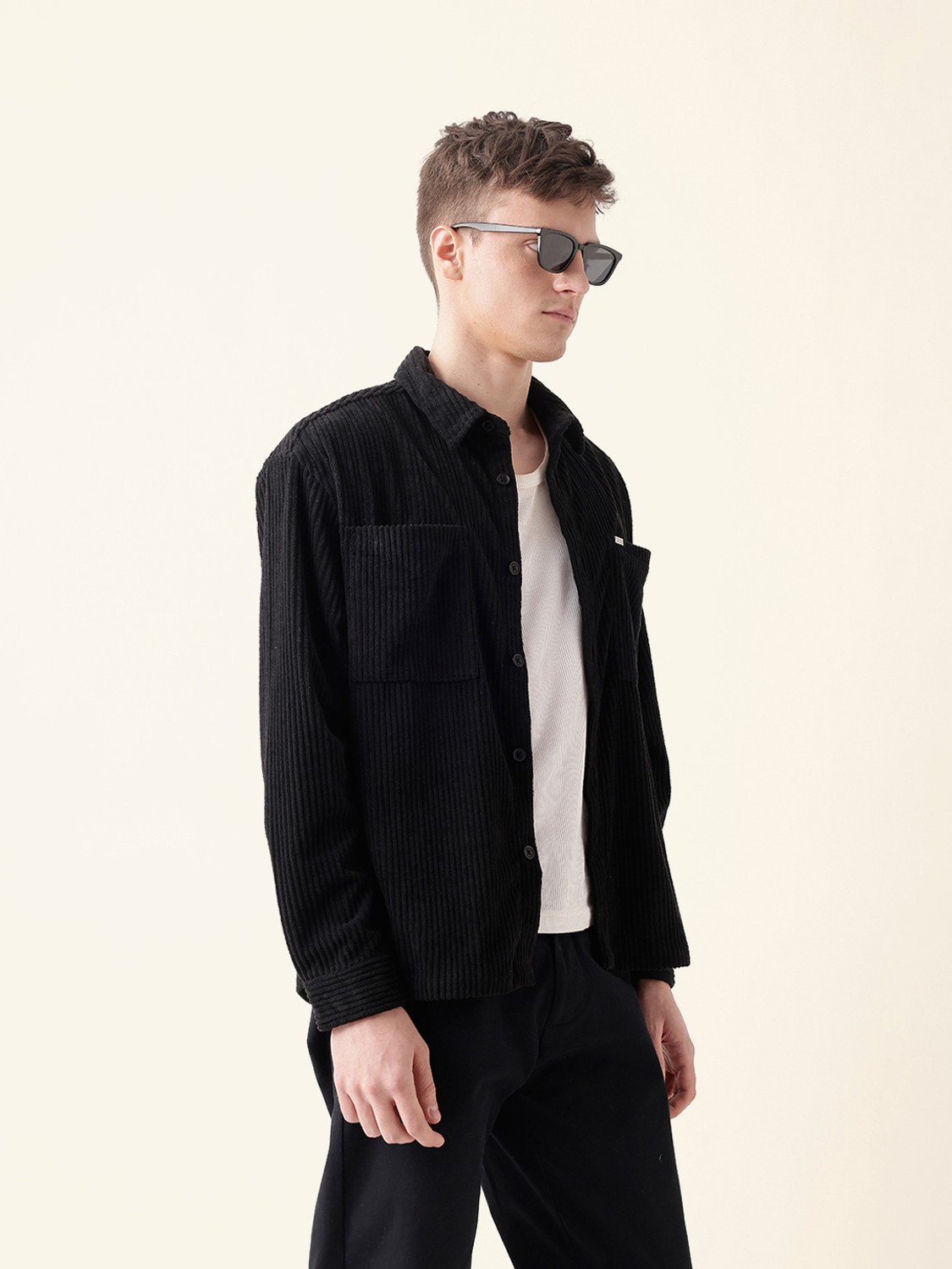 Image of THE BEAR HOUSE Men Self Design Casual Black Shirt